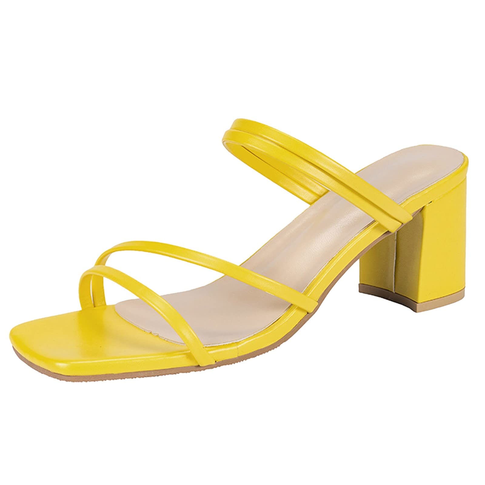 Women's Summer Fashion Sandals - Thick & Mid Heel, Thin Straps, Solid Color with Heel Rope - Perfect for Beach, Vacation & Casual Outings