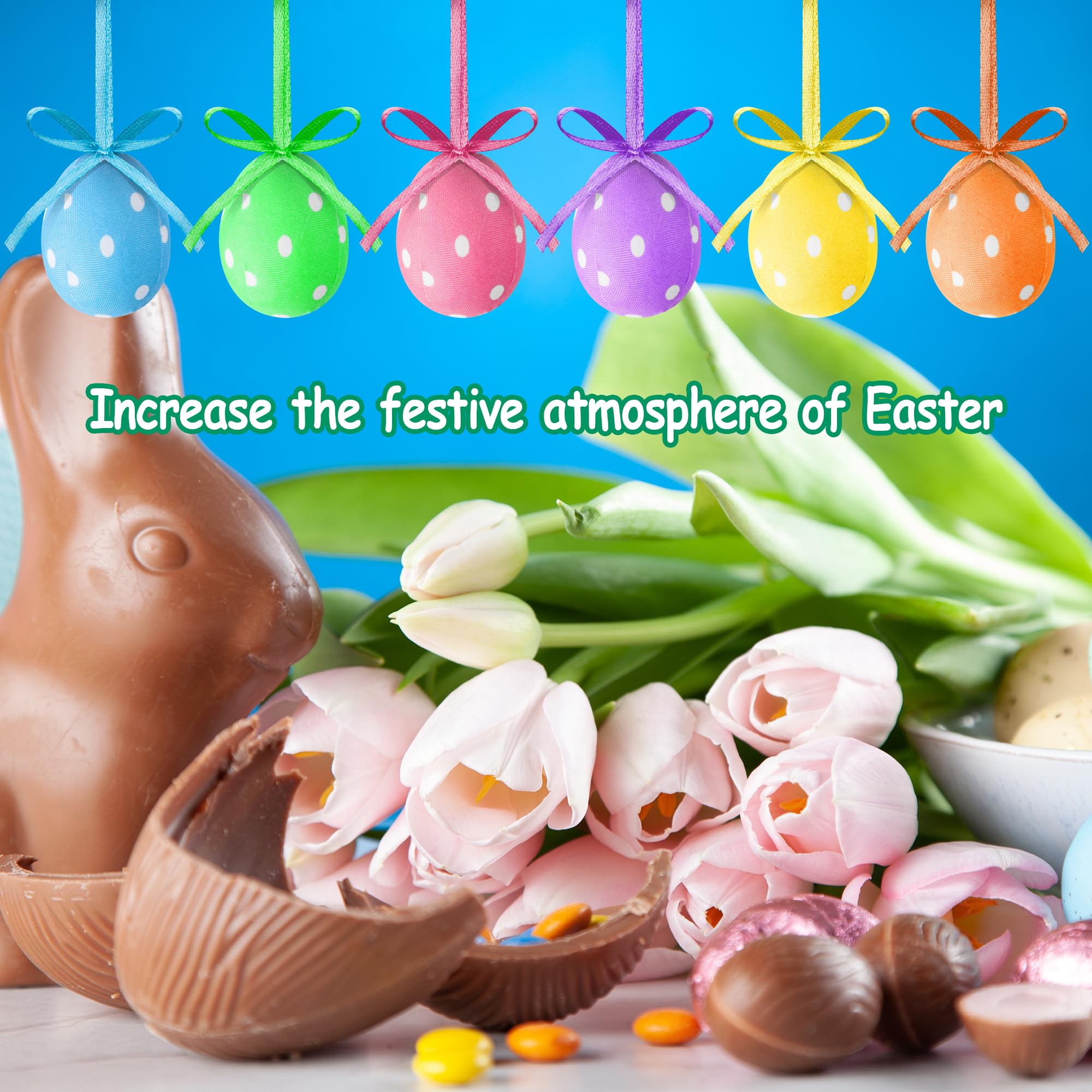 30 Pcs Easter Hanging Eggs - Mini Fabric Wrapped Easter Decorations with Bow, Dotted Easter Egg Ornaments for Party, Birthday, Home & Garden Decor - Perfect for Easter Tree, Spring Celebrations & Festive DIY Crafts