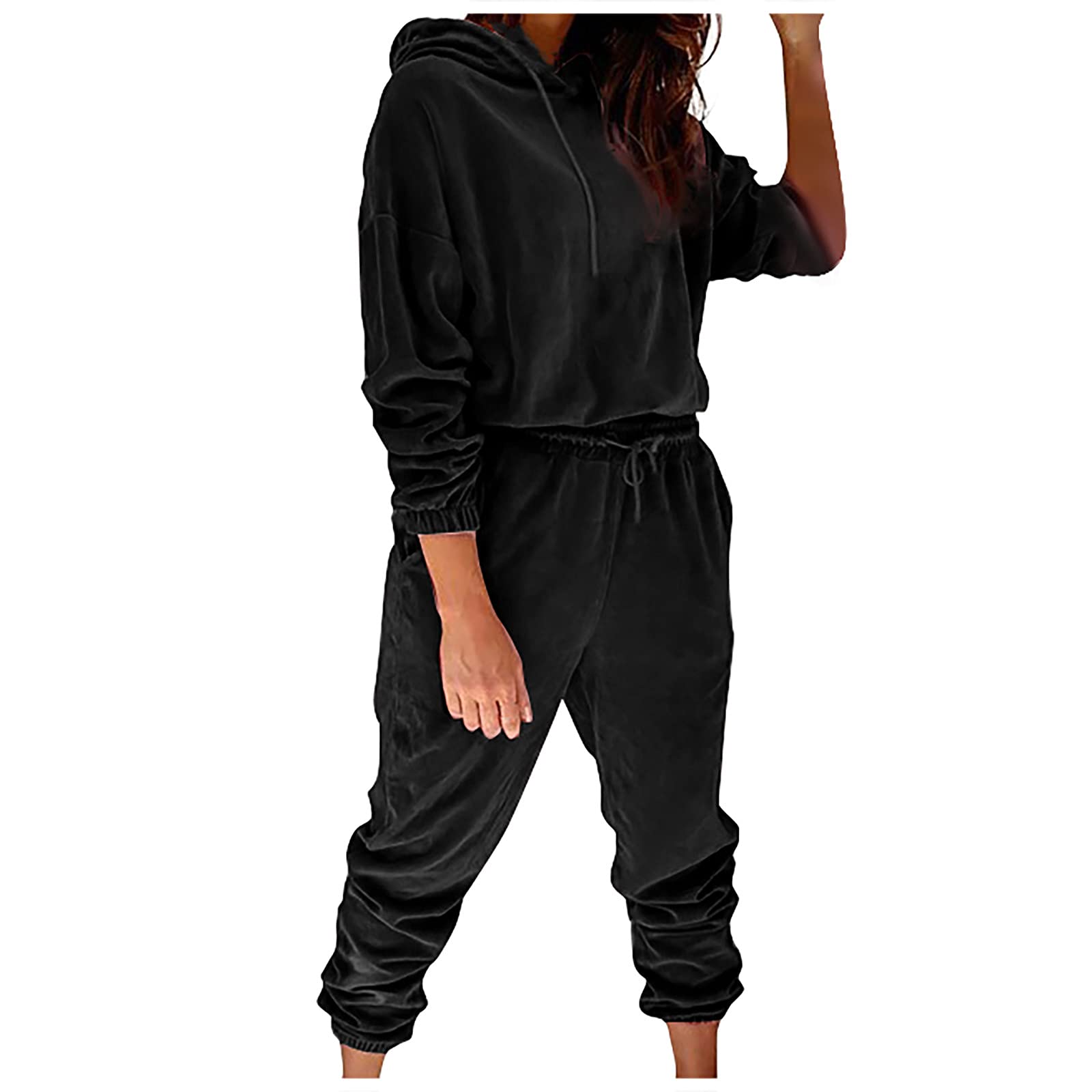 Women's Velour Tracksuit Set - Soft Hooded Pullover & Jogger Pants 2-Piece Outfit for Lounge, Yoga & Running | Plus Size Options Available