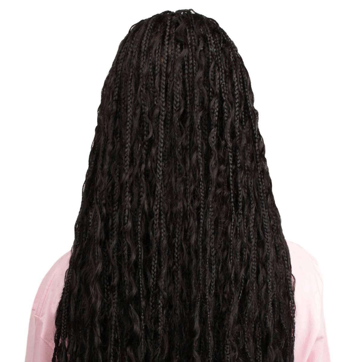 Boho Braid Full Lace Human Hair Blended Wig - Natural Looking Wavy Curly Hairpiece for Women, Perfect for Cosplay, Daily Wear & Special Occasions