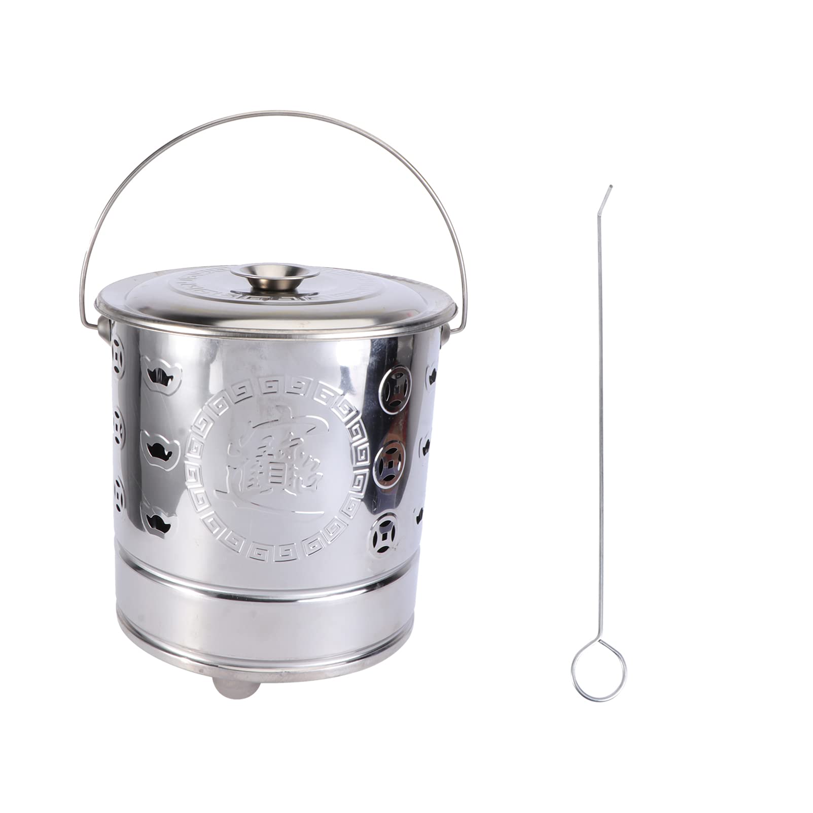 Happyyami 2-Pack Galvanized Metal Garden Incinerator Bin - Heavy Duty Burning Bucket for Leaves, Wood, Rubbish & Yard Waste (Includes Furnace & Tongs) - Perfect for Backyard, Garden, Camping & Biochar Production