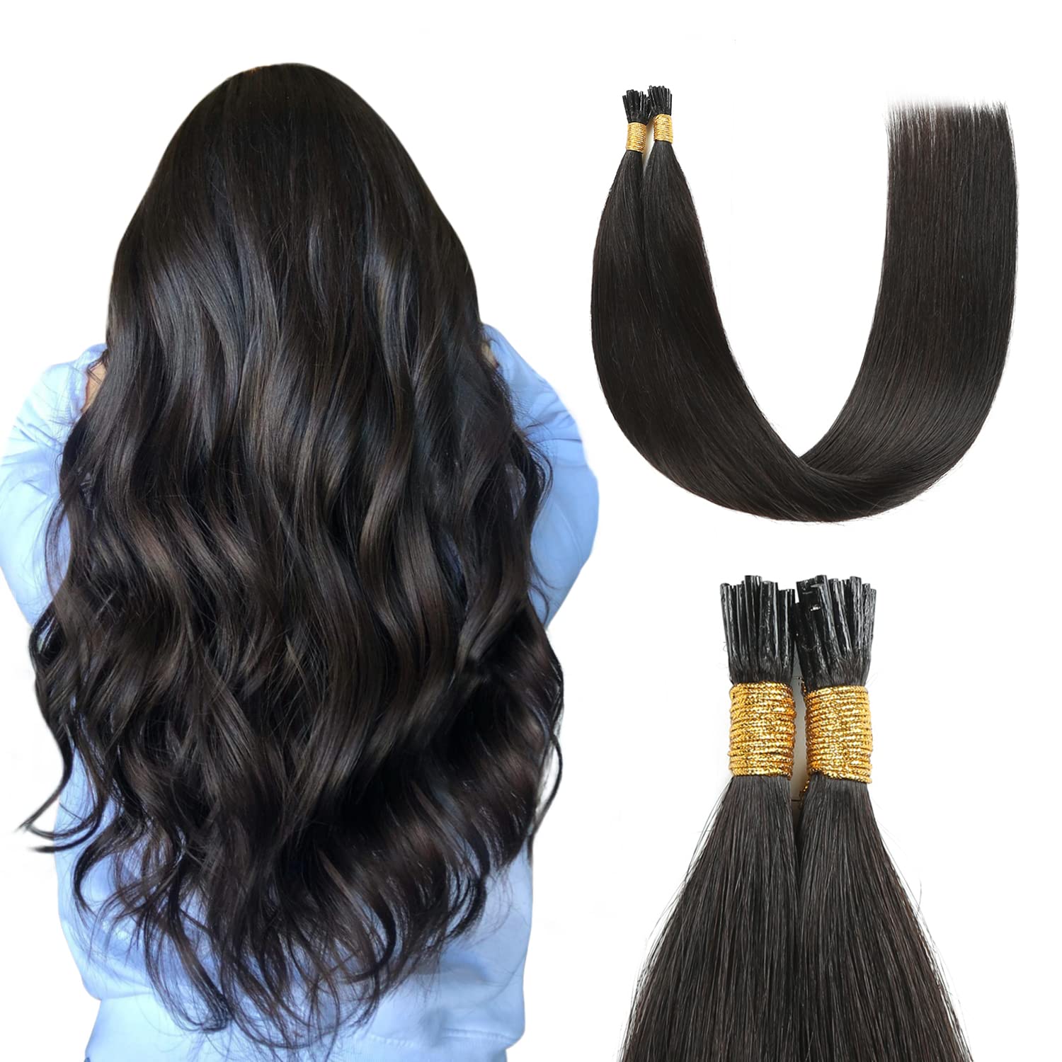 Sunya 22 Inch I-Tip Human Hair Extensions - 50g/50 Strands Natural Black Real Human Hair for Styling & Volume | Perfect for Weddings, Parties & Daily Wear