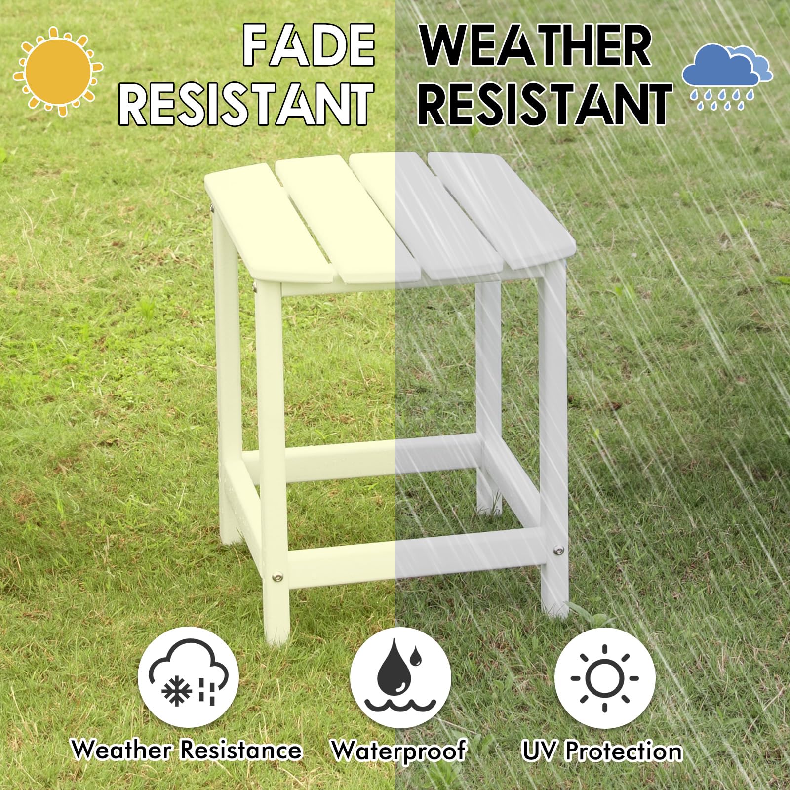 **DAILYLIFE Outdoor Side Table - White HDPE Plastic Adirondack Patio End Table for Lawn, Garden, Beach, Pool & Balcony - Small Outdoor Coffee Table (Single Layer) - Perfect for Picnics, Camping & Relaxing by the Pool**