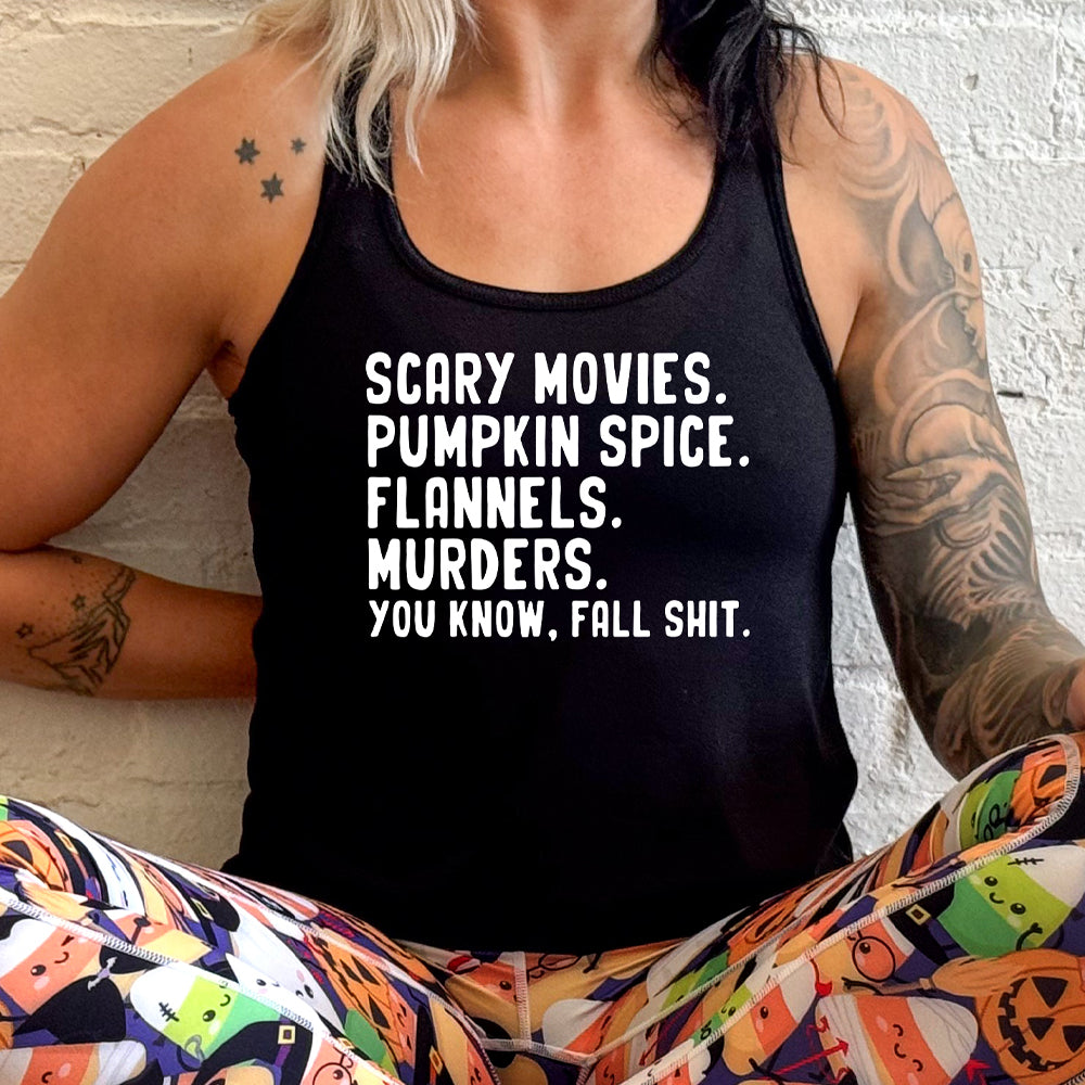 Spooky Halloween Shirt - Scary Movies, Pumpkin Spice & Flannels Design - Funny Autumn Graphic Tee for Fall Parties, Pumpkin Picking & Cozy Seasonal Outfits