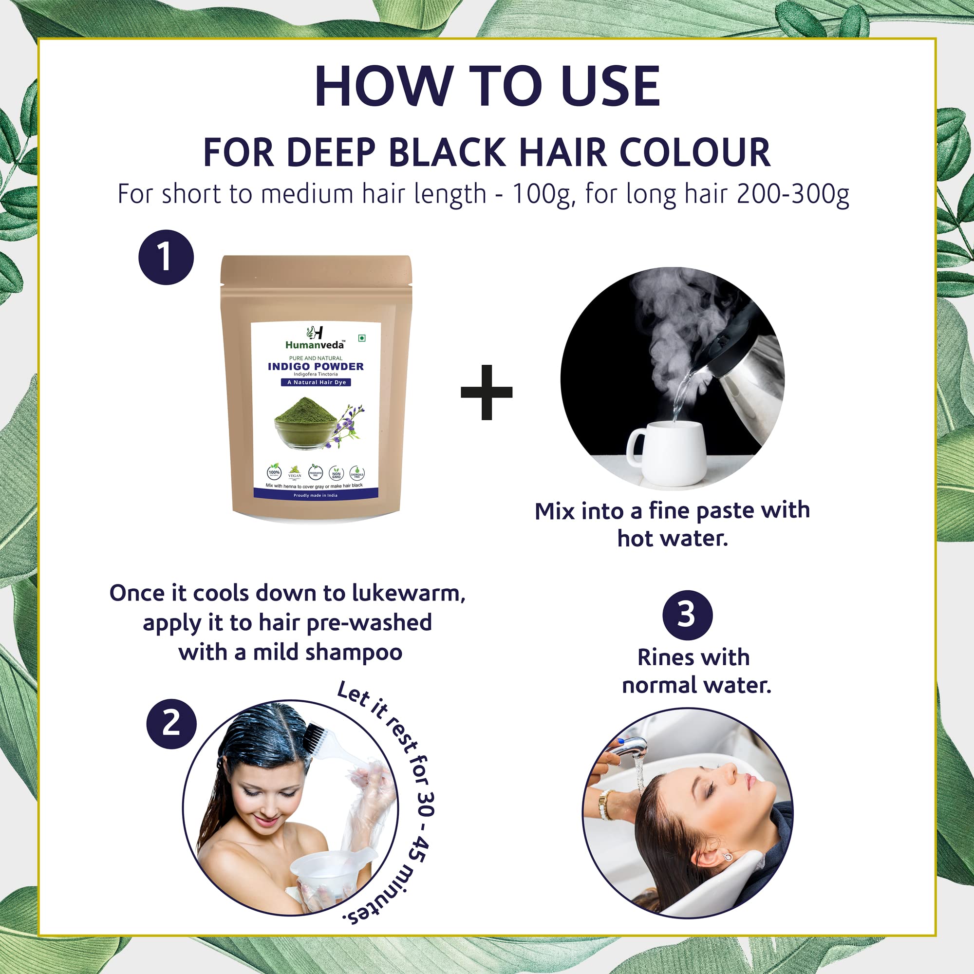 Humanveda 100% Natural Henna & Indigo Powder Hair Dye Combo (2 x 100g) - Organic Herbal Hair Color Treatment for Gray Coverage & Hair Growth - Perfect for DIY Hair Coloring at Home & Natural Hair Care Routine