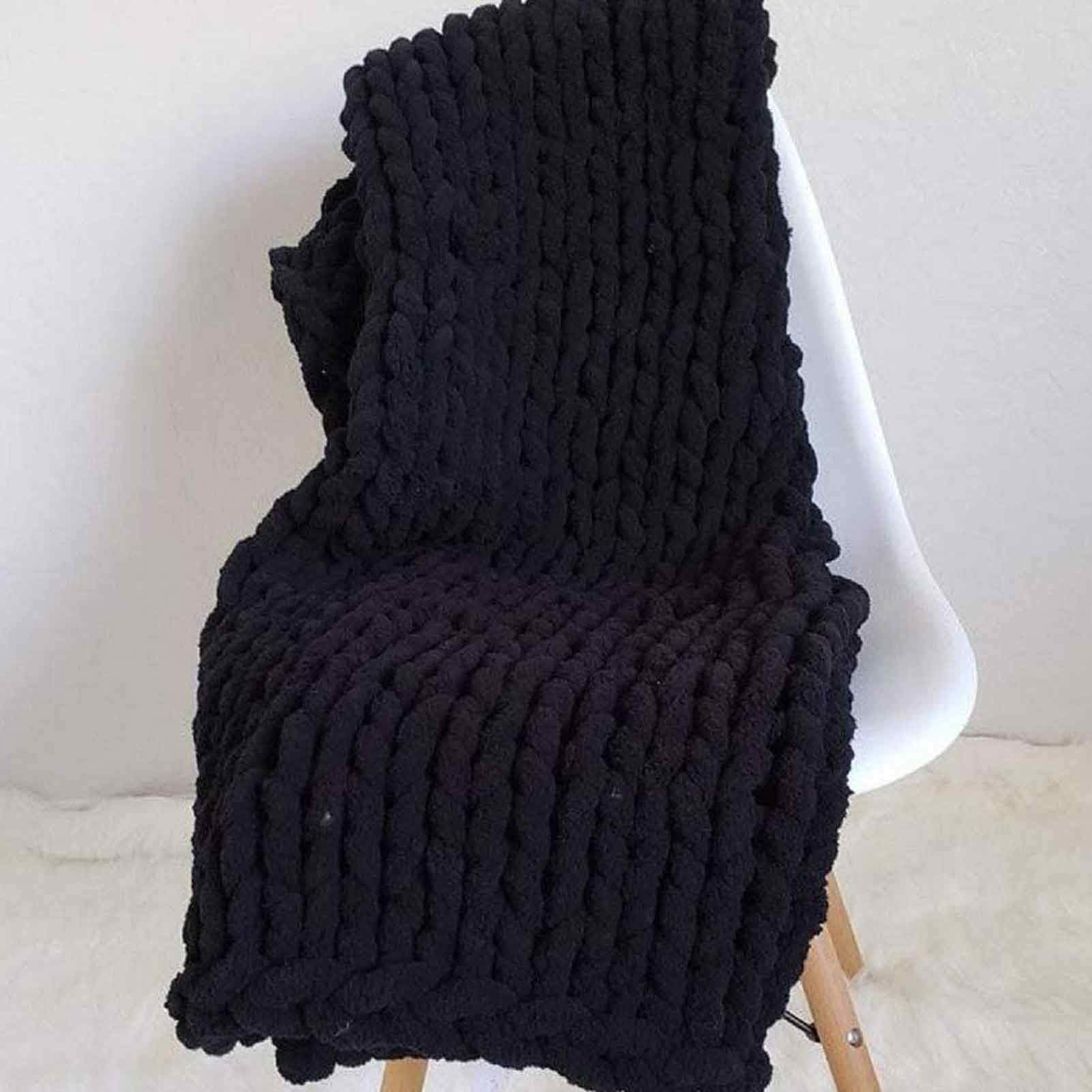 Chunky Knit Wool Blanket - Handmade Chenille Throw Blanket for Sofa, Yoga Mat & Chair - Large Cozy Home Decor for Living Room, Bedroom & Outdoor Use
