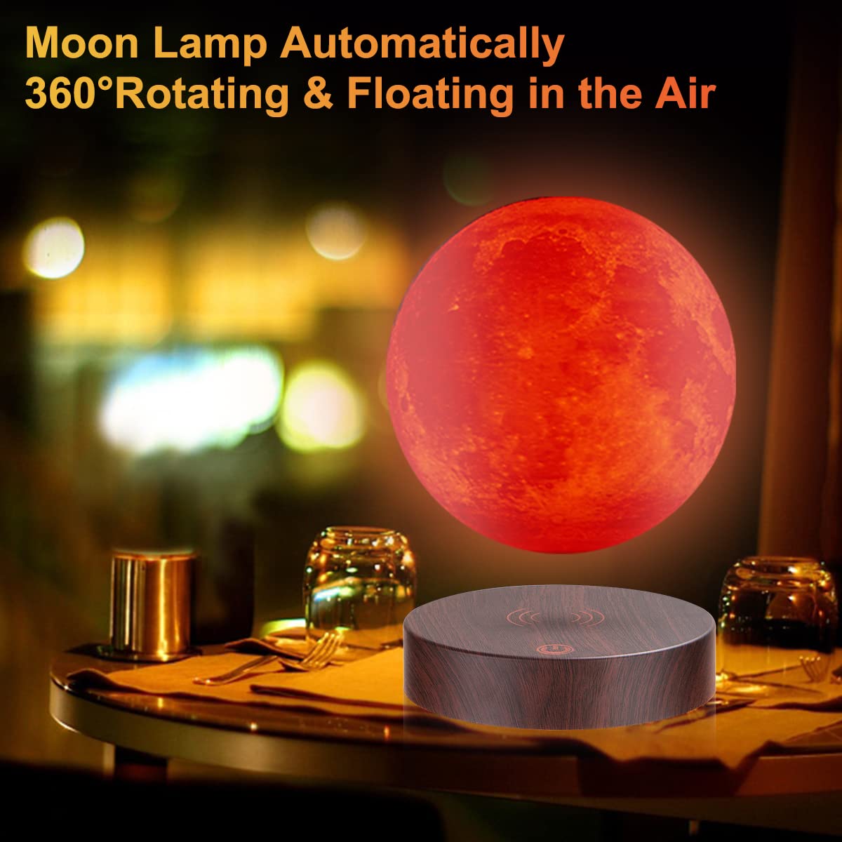 VGAzer Levitating Moon Lamp - Floating & Spinning LED Night Light with Luxury Faux Wooden Base, 3D Printed Moon Light | Perfect Unique Gift for Home Decor, Bedroom, Office Desk, Romantic Atmosphere & Tech Enthusiasts