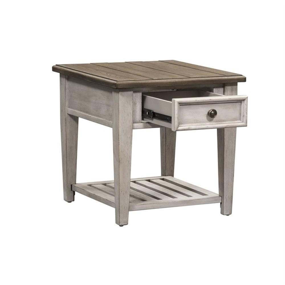 Liberty Furniture Industries Heartland Drawer End Table - Antique White Nightstand for Bedroom, Living Room & Office | Side Table with Storage