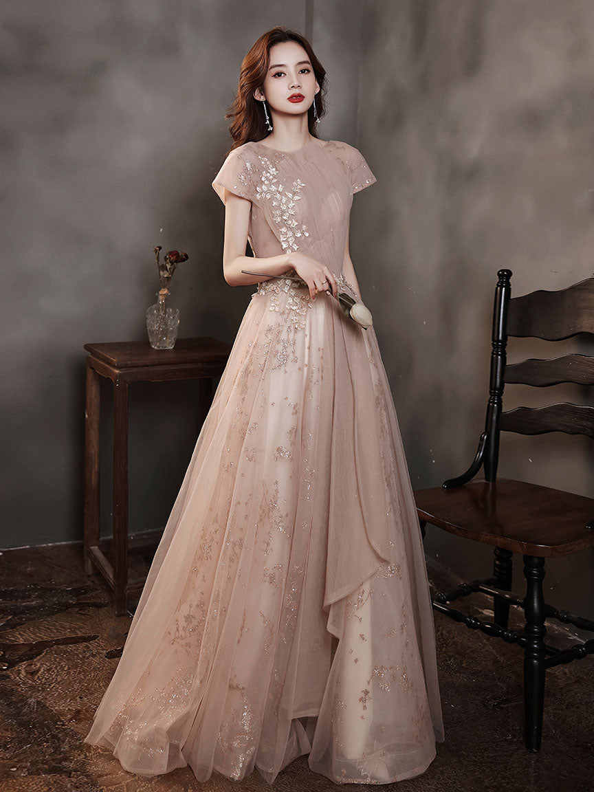 Elegant Pink Tulle Lace Long Prom Dress for Women - Formal Evening Gown for Homecoming, Quinceañera, and Special Occasions