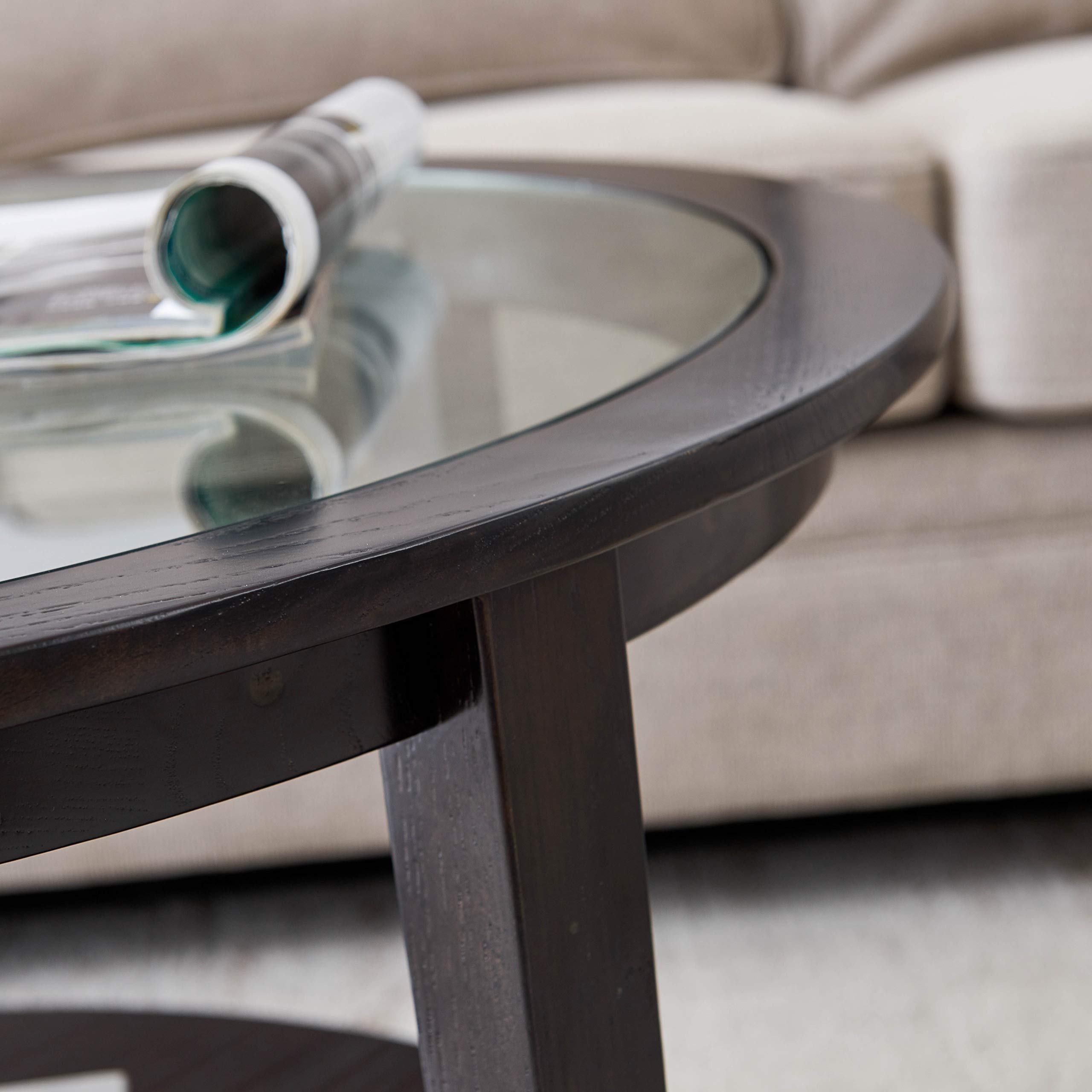 Lifeisbetter 36 Inch Modern Round Coffee Table with Large Storage Space, Glass Top Side Table for Living Room & Dining Room, Sturdy Metal Frame (Black) - Perfect for Small Spaces, Home Decor & Entertaining Guests