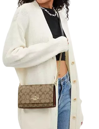 Coach Signature Canvas Flap Clutch Crossbody Bag - Stylish Women's Handbag for Work, Date Night & Evening Events