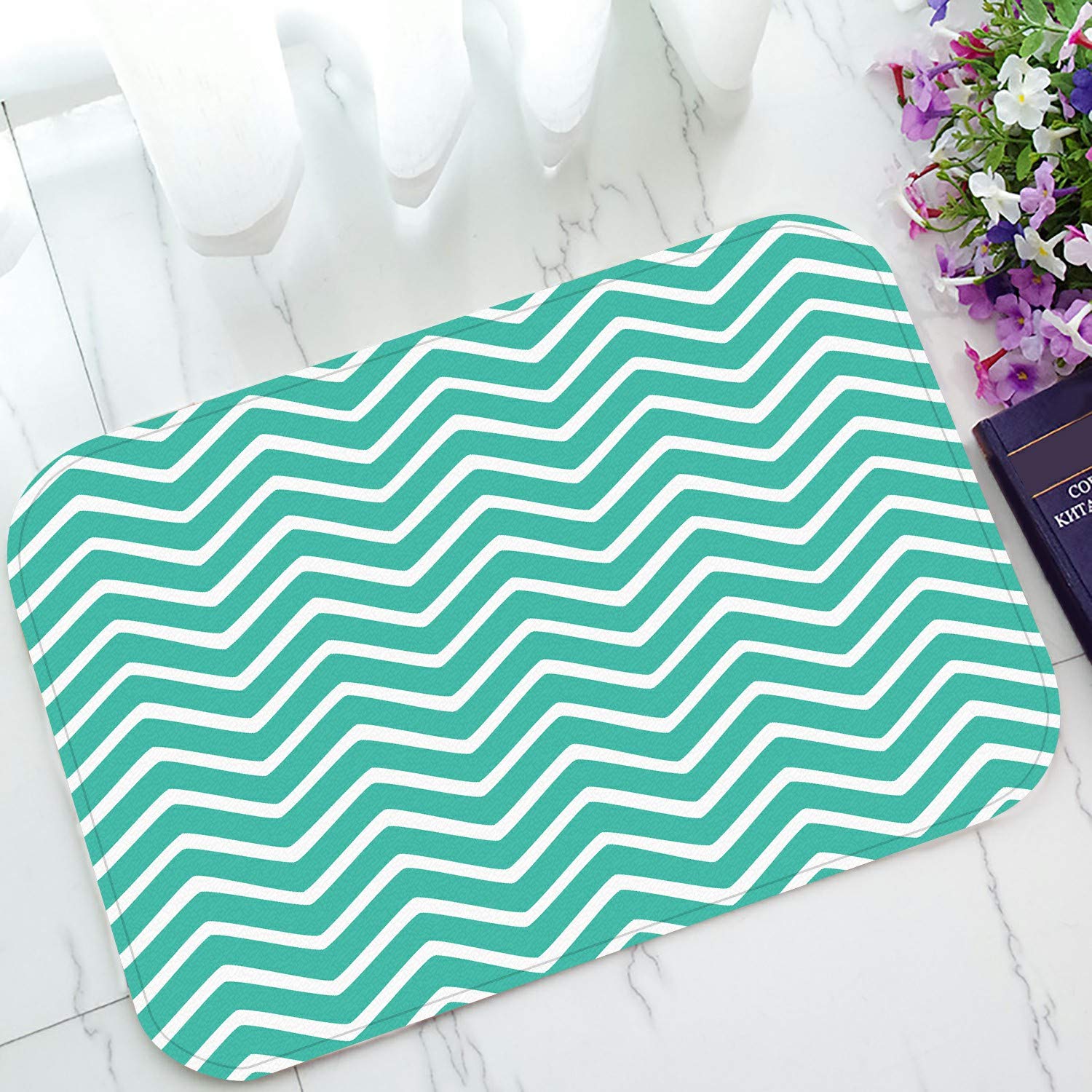 ECZJNT Non-Slip Wavy Stripes Welcome Doormat - 23.6x15.7 Inch Absorbent Bath Rug & Entrance Floor Mat for Home, Porch, Laundry Room - Perfect for Indoor/Outdoor Use