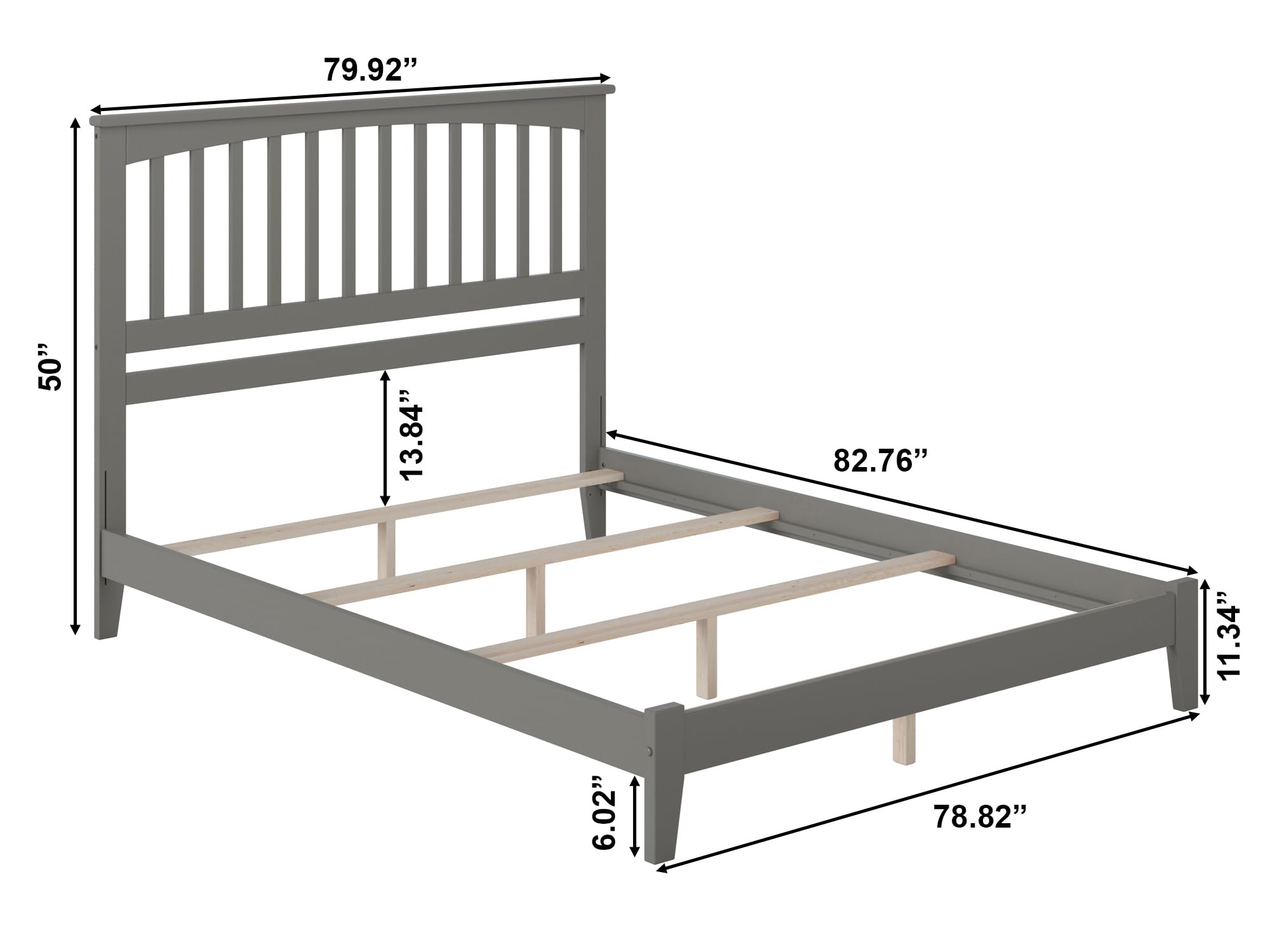 AFI Mission King Foundation Bed Frame with USB Charging Ports - Grey Queen Size Platform Bed for Modern Bedrooms | Perfect for Master Bedroom, Guest Room & Apartment Living