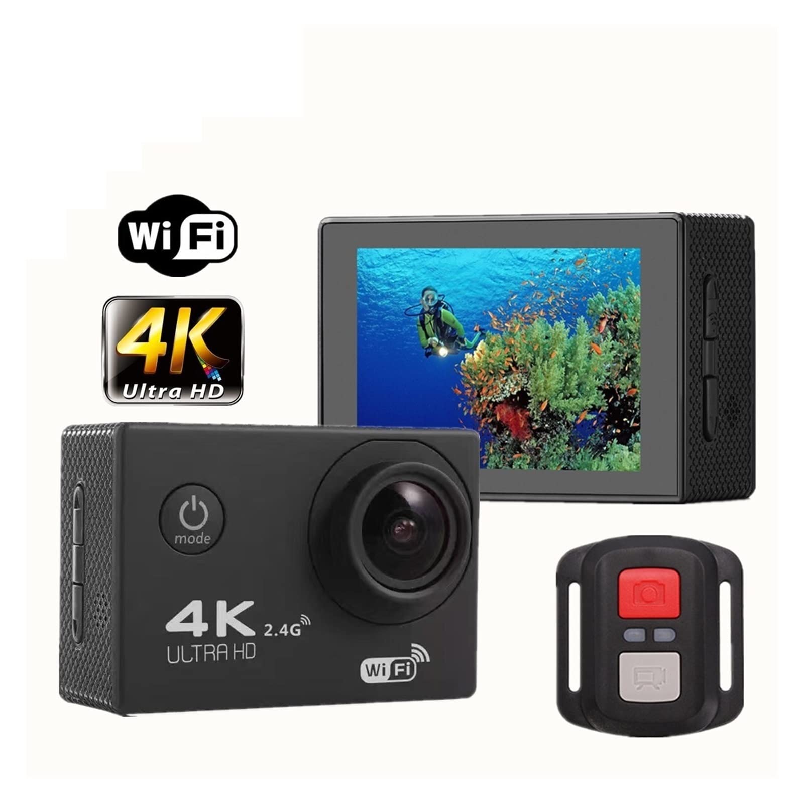 4K Waterproof Action Camera with WiFi & Remote Control - HD Sports DV for Outdoor Adventures, Diving, Riding & Aerial Shots (Golden) - Perfect for Extreme Sports, Travel Vlogging & Underwater Photography
