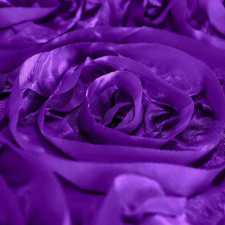 BalsaCircle 90x156 Inch Purple Satin Raised Rosettes Rectangle Tablecloth - Elegant Wedding Reception, Party Banquet & Formal Dining Room Table Linens for Special Occasions