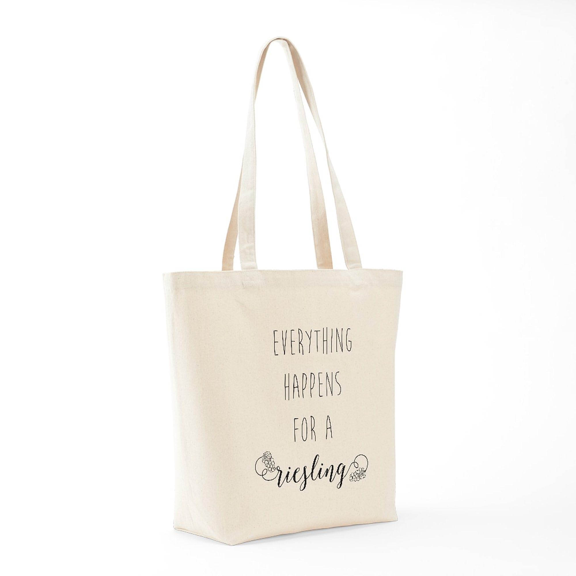Everything Happens For A Riesling Tote Bag - Natural Canvas Reusable Shopping Bag for Wine Lovers | Perfect for Groceries, Beach Trips & Wine Tastings