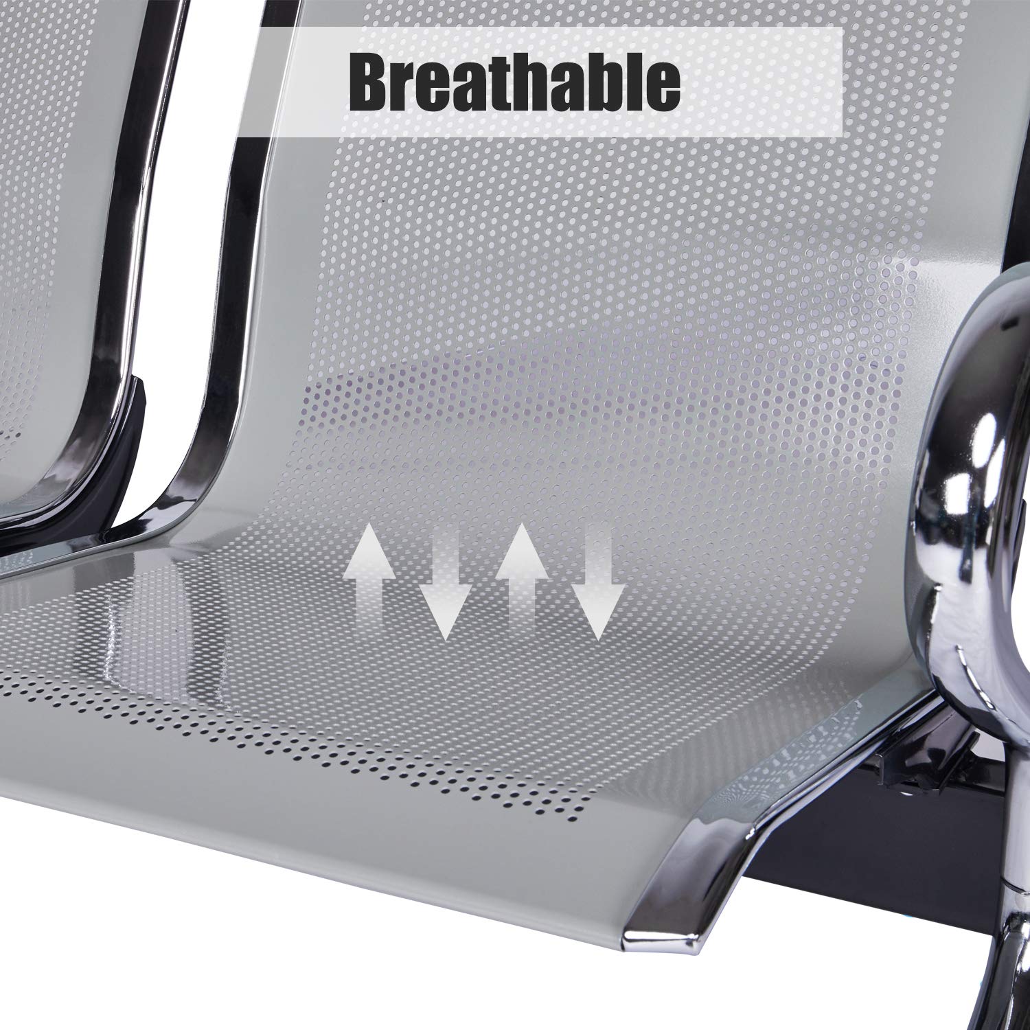 Kinfant 3-Seat Waiting Room Bench - Silver Mesh Reception Chairs for Airport, Hospital, Bank, Salon, Barber Shop | Comfortable Guest Seating for Lobby, Conference Room & Public Spaces