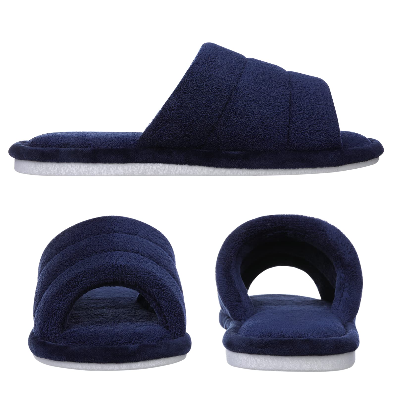 Shevalues Women's Terry Cloth Open Toe Slippers with Memory Foam - Soft & Comfortable Slip-On House Shoes for Indoor Relaxation, Spa Days & Cozy Lounging at Home