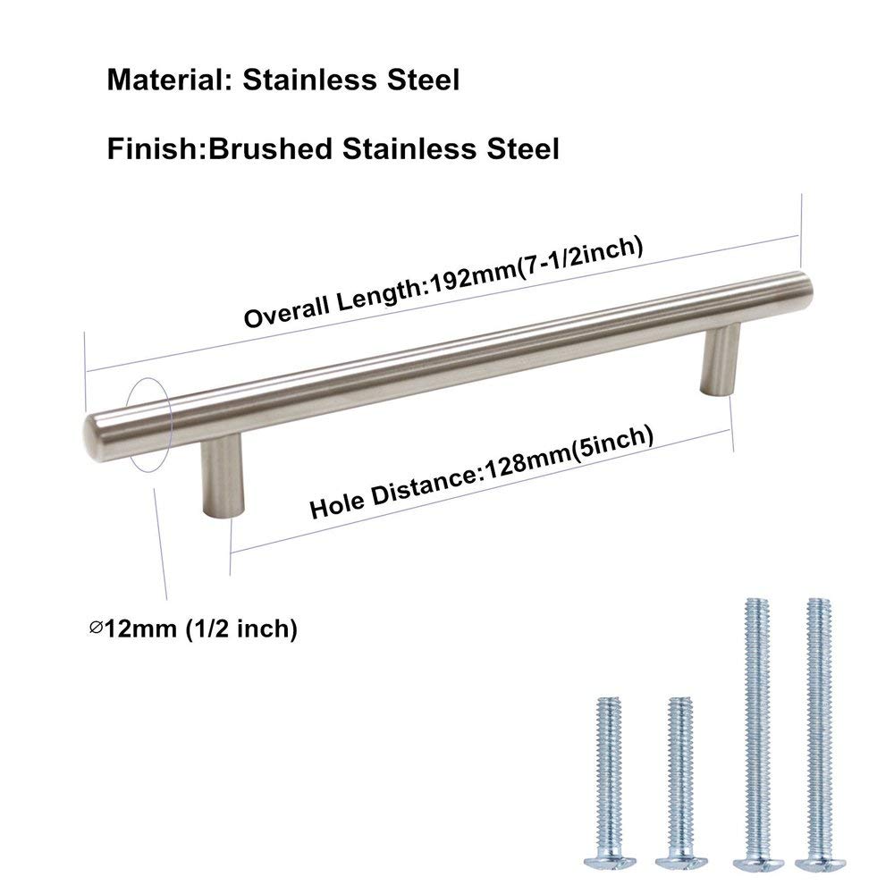 50 Pack HD201SN Brushed Nickel Cabinet Pulls - 5 Inch Hole Center, Modern Stainless Steel Drawer Handles for Kitchen Cabinets & Cupboards | Durable Hardware for Home Renovation & DIY Projects