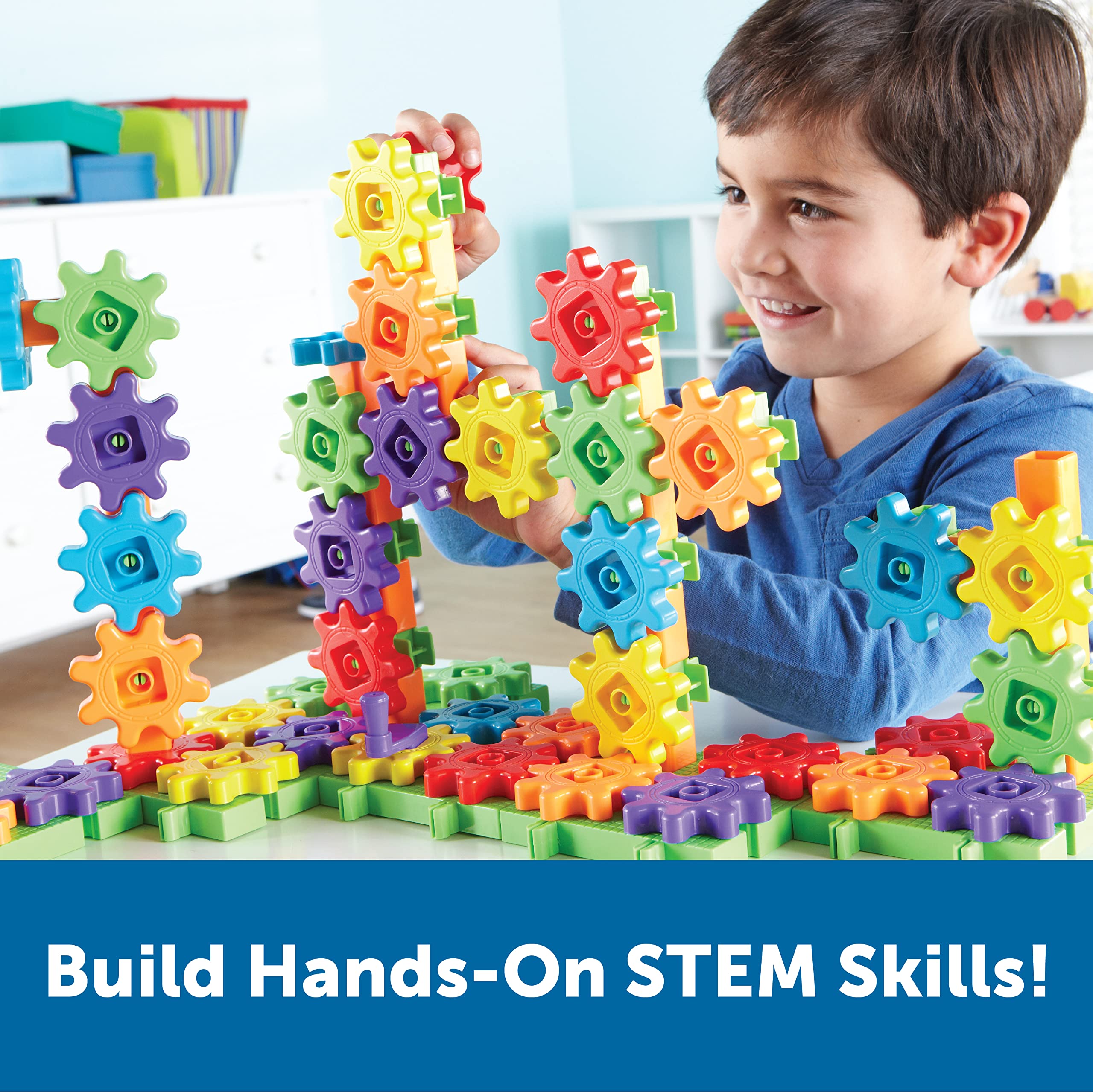 Learning Resources Gears! Gears! Gears! 100-Piece Deluxe Building Set - STEM Construction Toy for Kids Ages 3+, Preschool Educational Building Kit with Interlocking Gears - Perfect for Classroom, Birthday Gifts & Creative Play