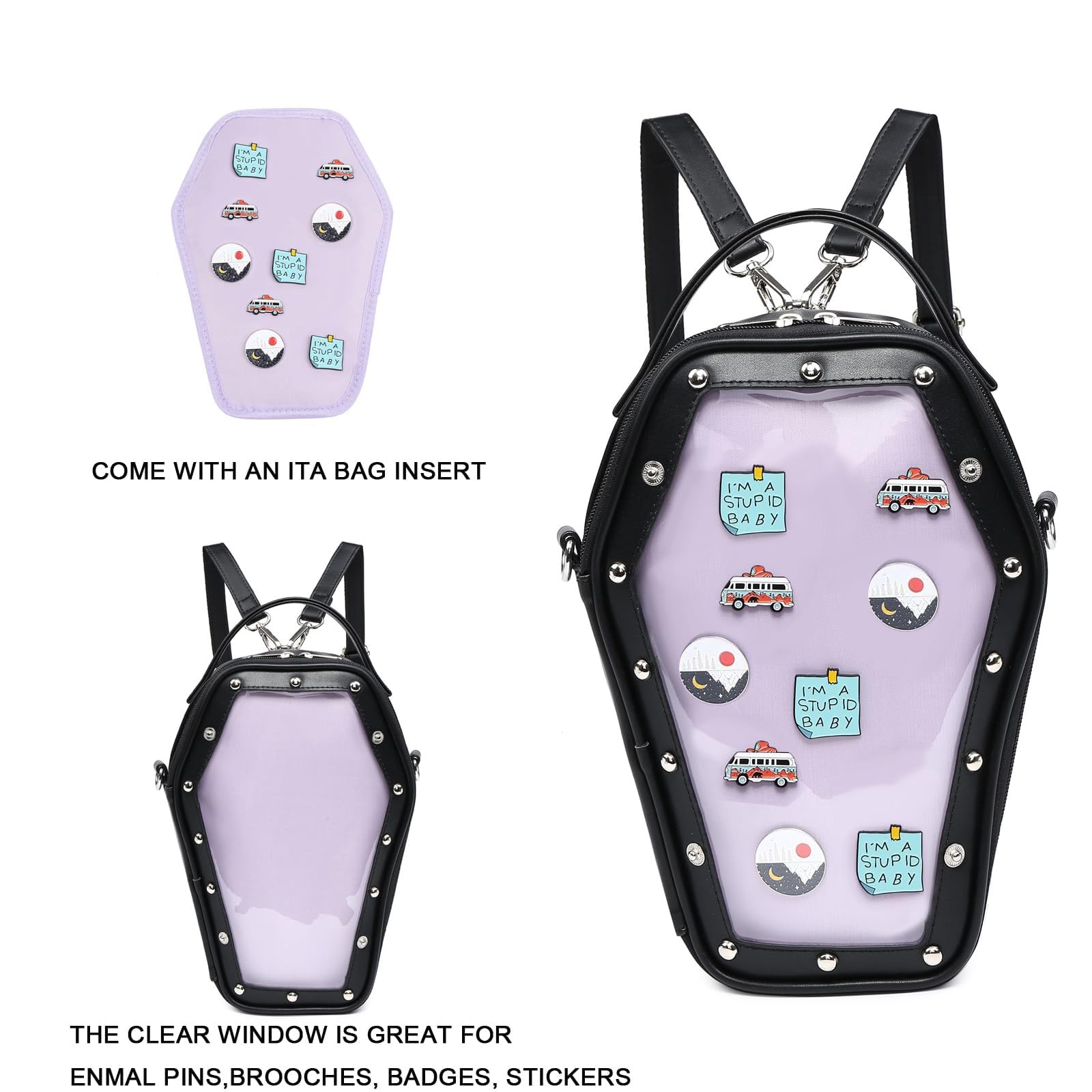 Gothic Coffin Shape Cherry Sauce Ita Bag Backpack - Detachable Cross Straps, Halloween JK Fashion Purse & Handbag for Cosplay, Anime Conventions & Gothic Style Outfits