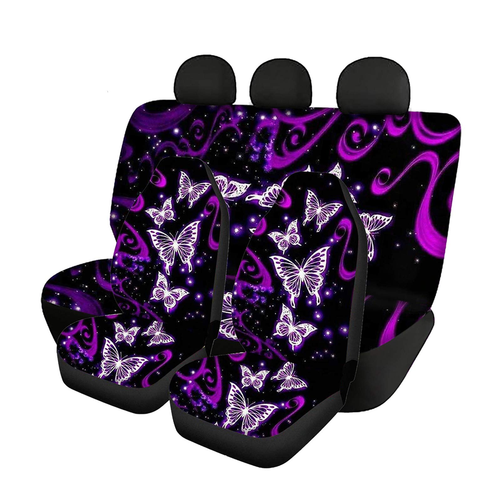 Butterfly Print 4-Pack Universal Car Seat Covers - Stretchable Front & Back Bucket Seat Protectors for Most Vehicles | Perfect for Daily Commute, Road Trips & Pet Protection