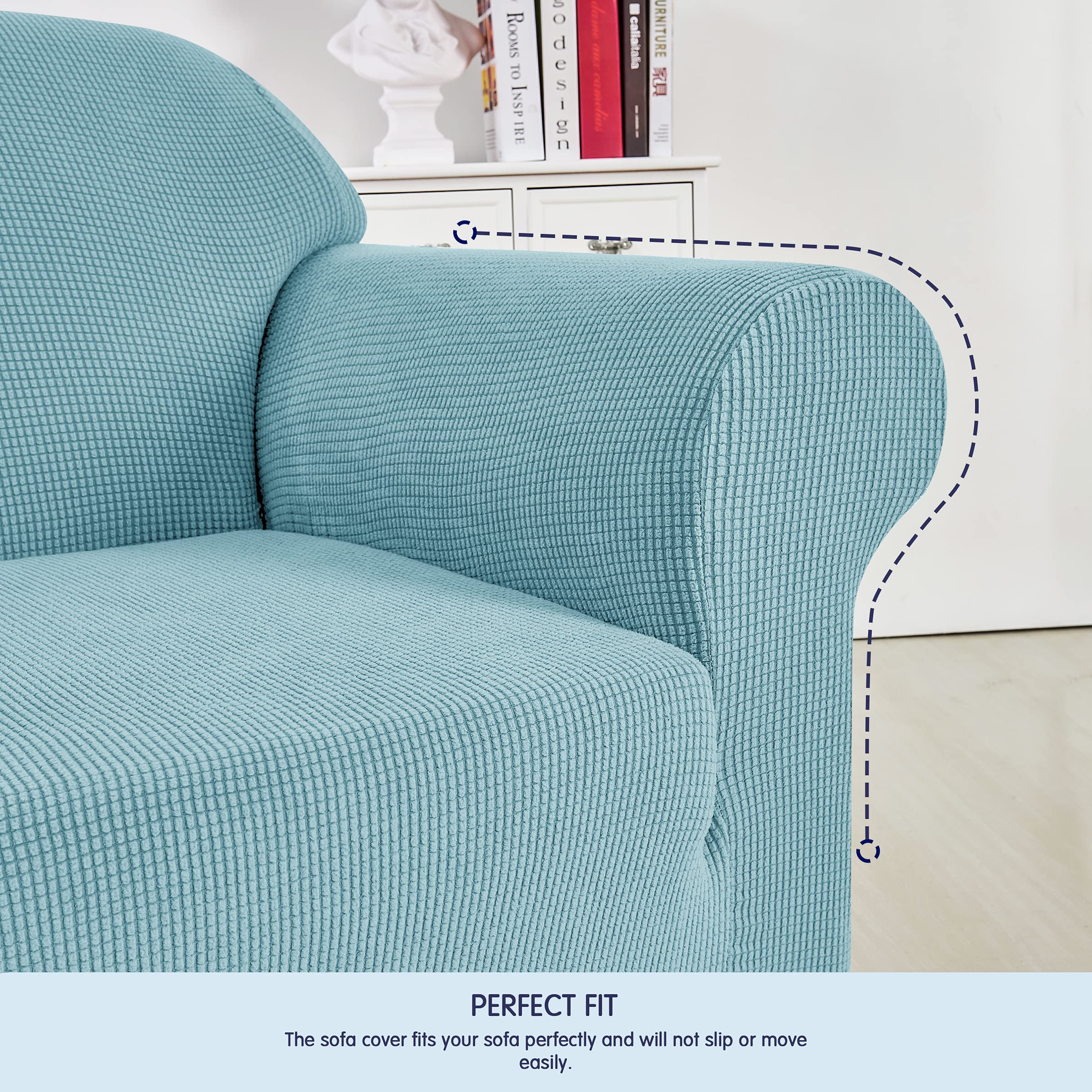 SUBRTEX Stretch Sofa Cover - Elastic Furniture Protector for Couch, Loveseat & Armchair | Washable Slipcover in Steel Blue | Perfect for Living Room, Family Room & Home Decor