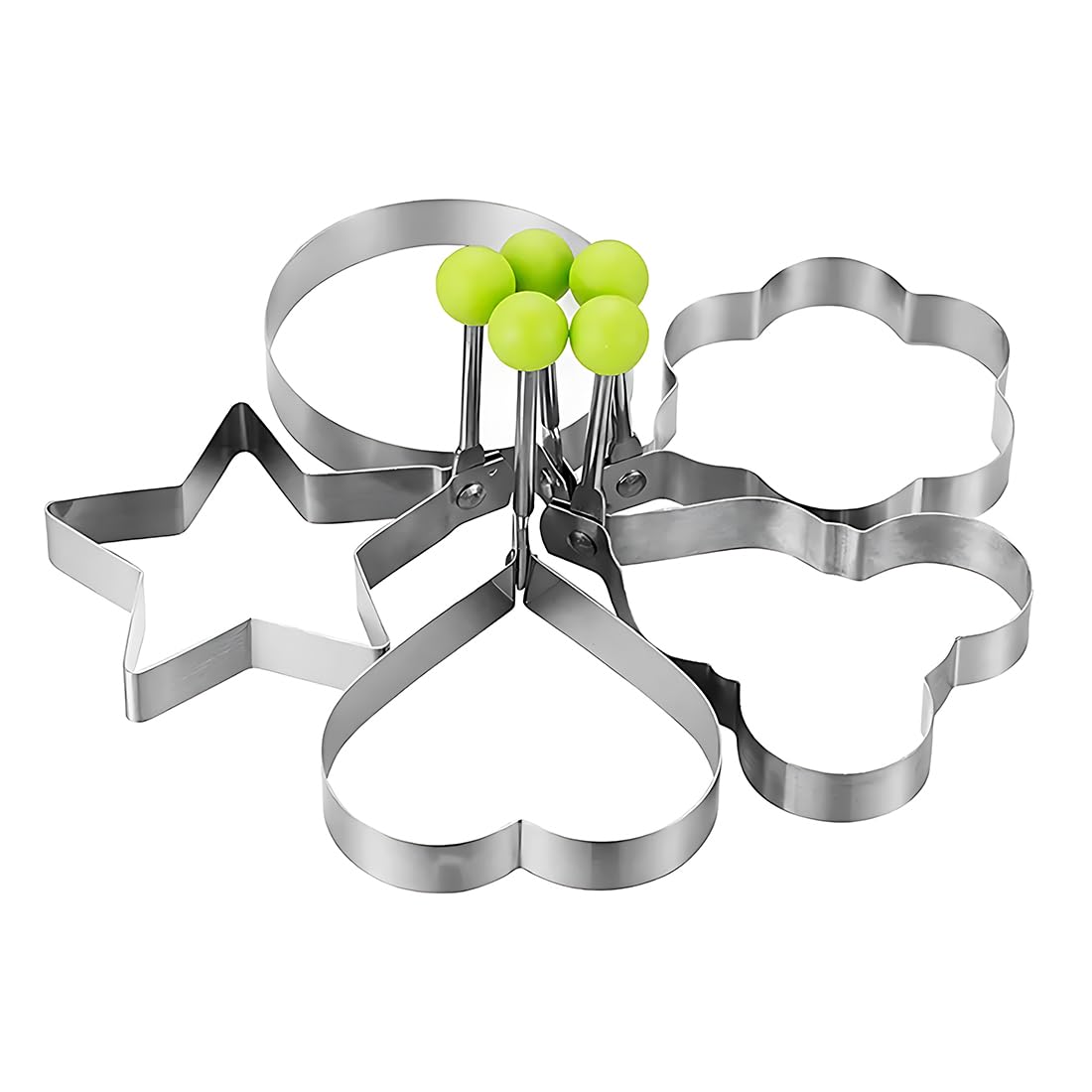 KXUSW 5-Piece Stainless Steel Pancake & Egg Mold Set - Non-Slip Omelette, Poached Egg & Pancake Shapers - Perfect for Breakfast, Brunch & Kids Cooking (5 Shapes)