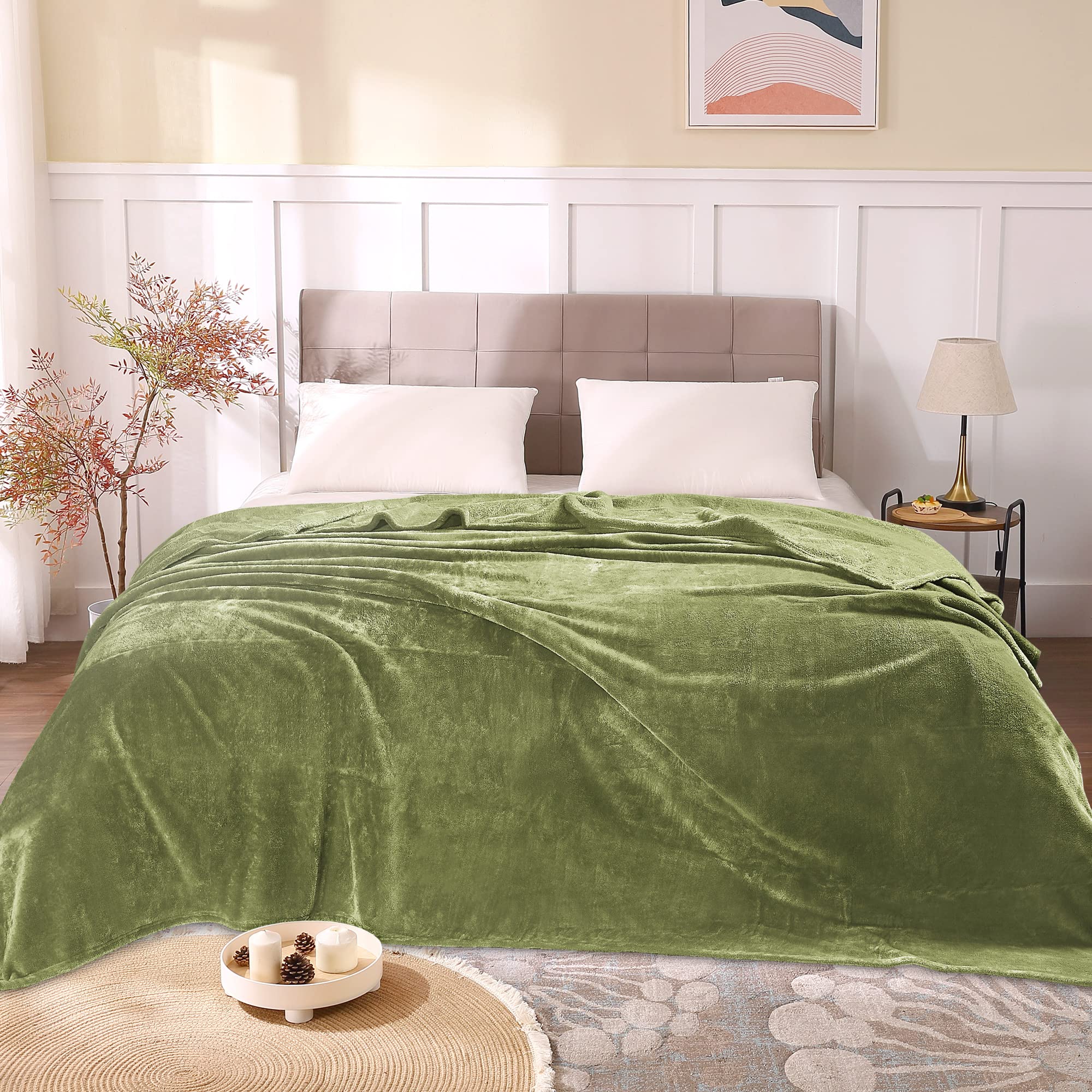 BEDELITE King Size Fleece Blanket - Ultra Soft & Warm Sage Green Plush Throw for Bed, Couch & Winter Use - 108