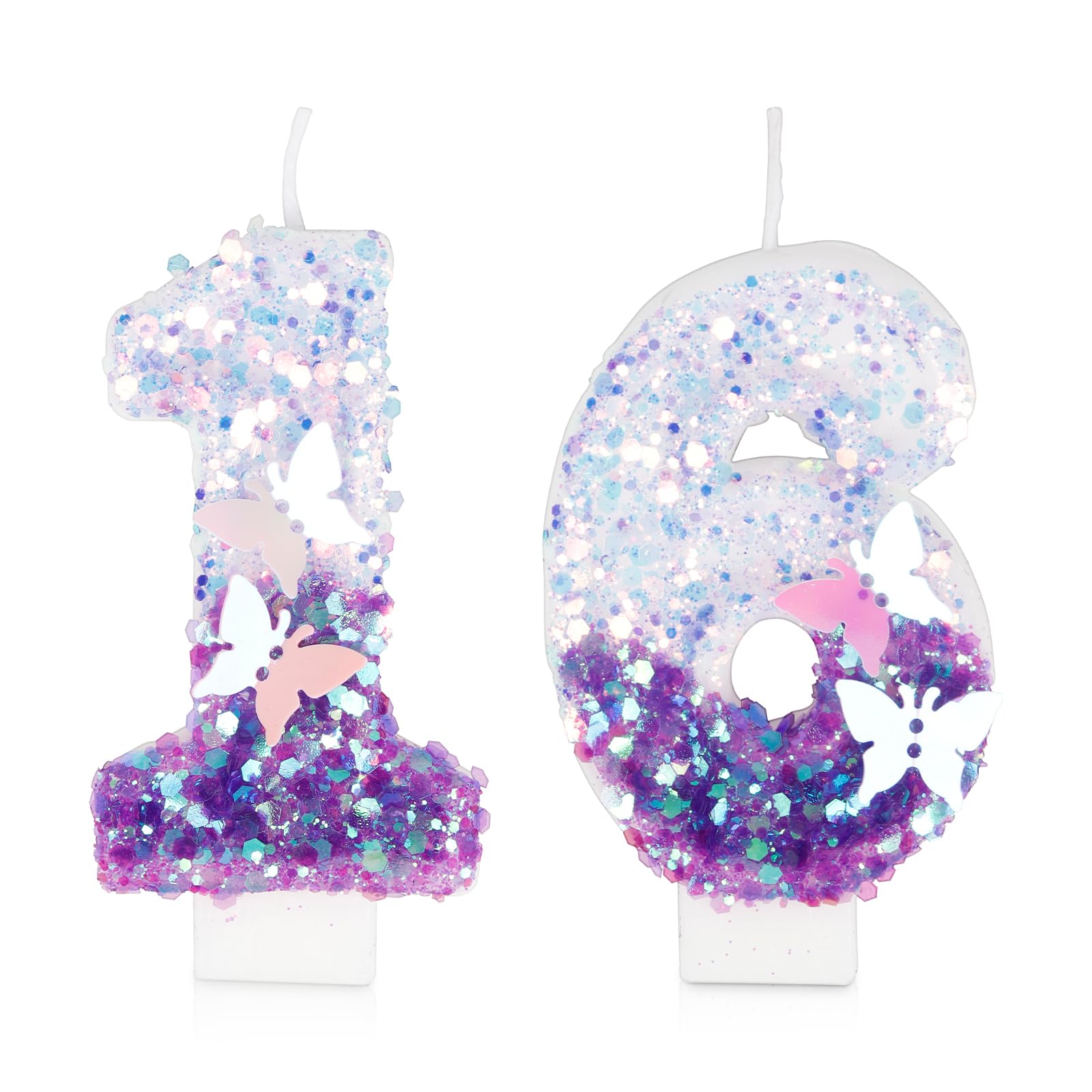 16th Birthday Candles for Women & Girls - Handmade Purple Sequin Number 16 Cake Topper | Butterfly Design Wedding & Anniversary Party Decorations | Perfect for Sweet 16 Celebrations, Birthday Cakes & Special Occasions