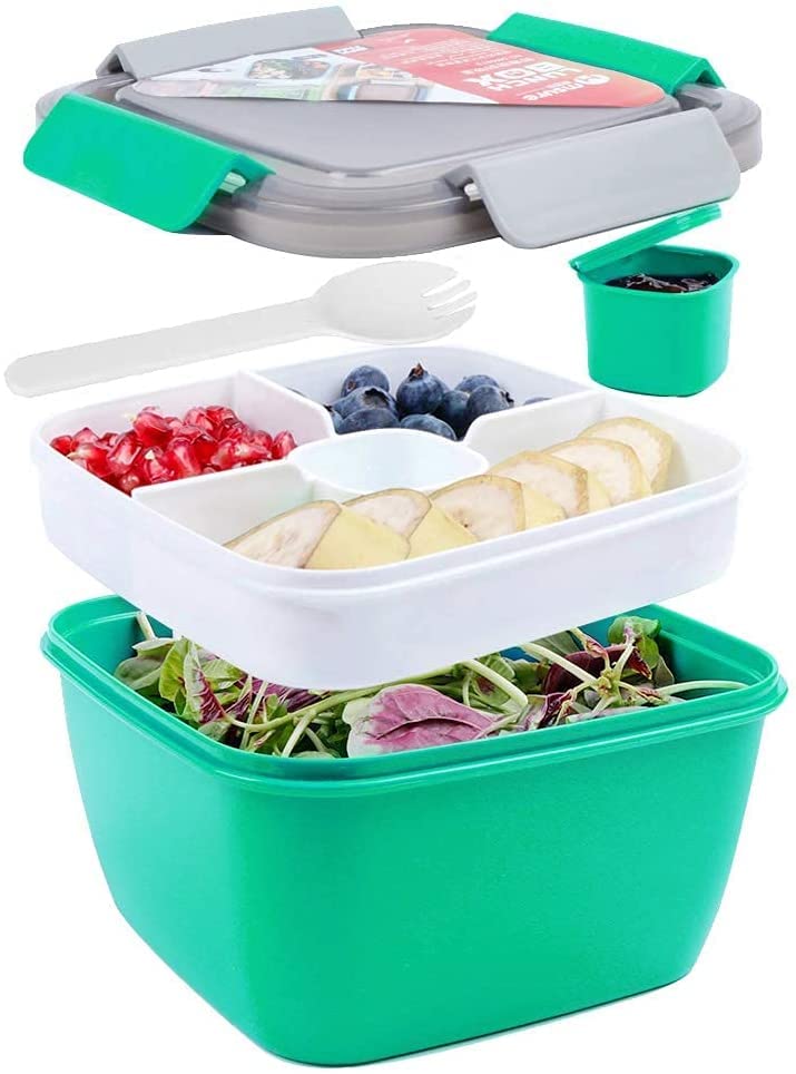 Microwave-Safe Cocior Bento Lunch Box for Adults & Kids - 1.5L Double-Layer Food Storage Container with Removable Compartments & Lid - Perfect for School, Office, Picnics & Meal Prep (Green)