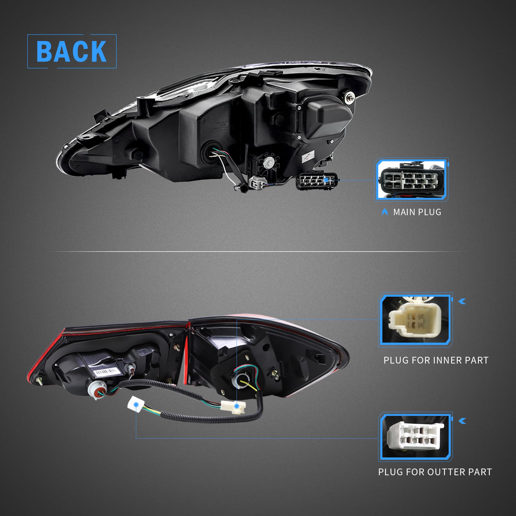 VLAND LED Headlights & Tail Lights for Lexus IS250 IS350 2006-2012 - Clear Headlamps & Red Rear Lamps for Night Driving