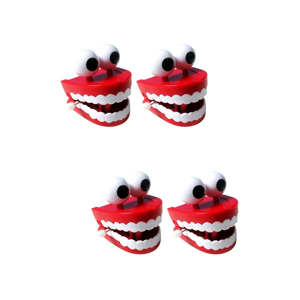 4 Pack Novelty Vibrating Wind Up Toys - Chattering Teeth with Eyes - Fun Gag Gifts for Parties, Prank Gifts, Stocking Stuffers & Stress Relief Toys