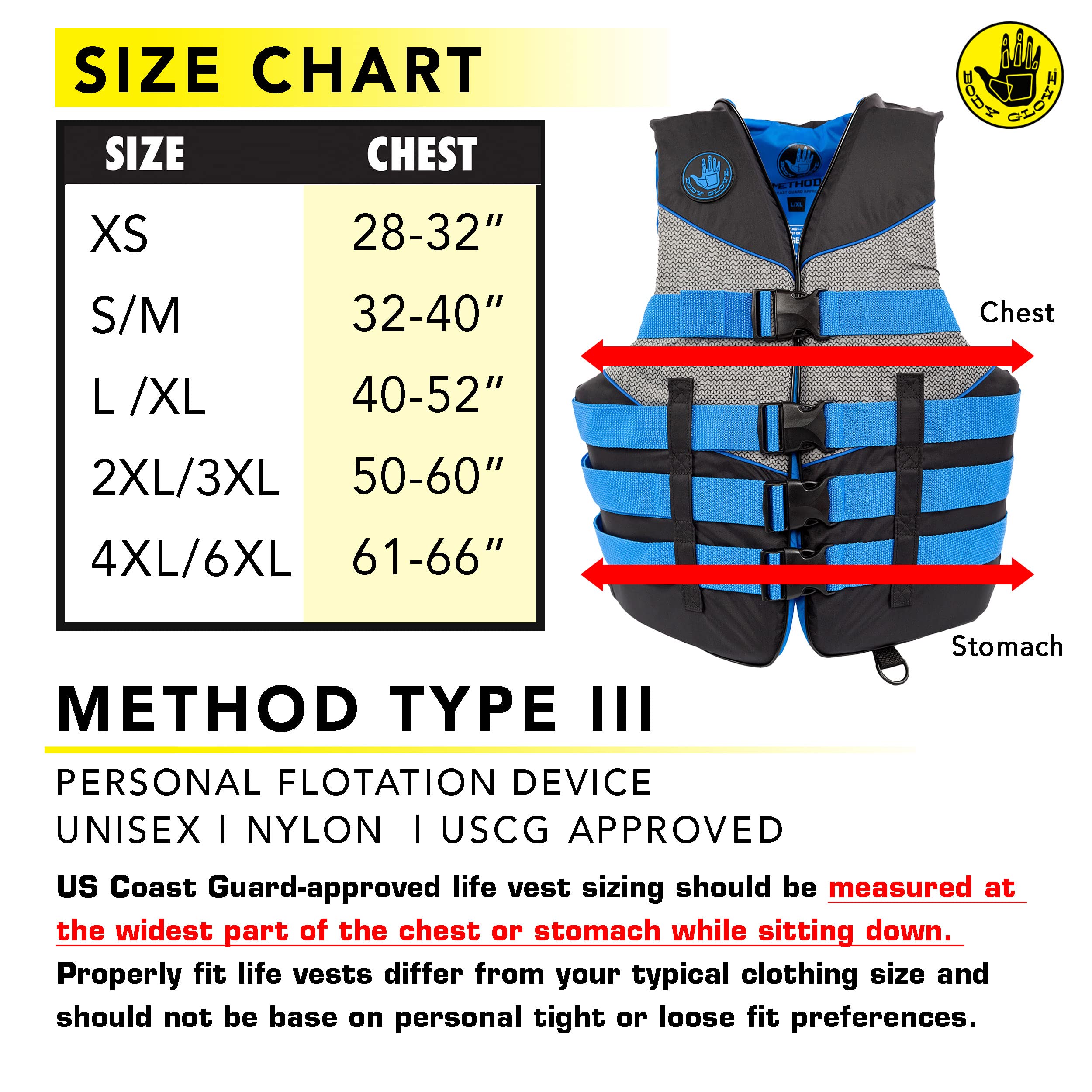 Body Glove PFD Life Vest - US Coast Guard Approved, Comfortable & Durable for Boating, Kayaking, Fishing & Water Sports