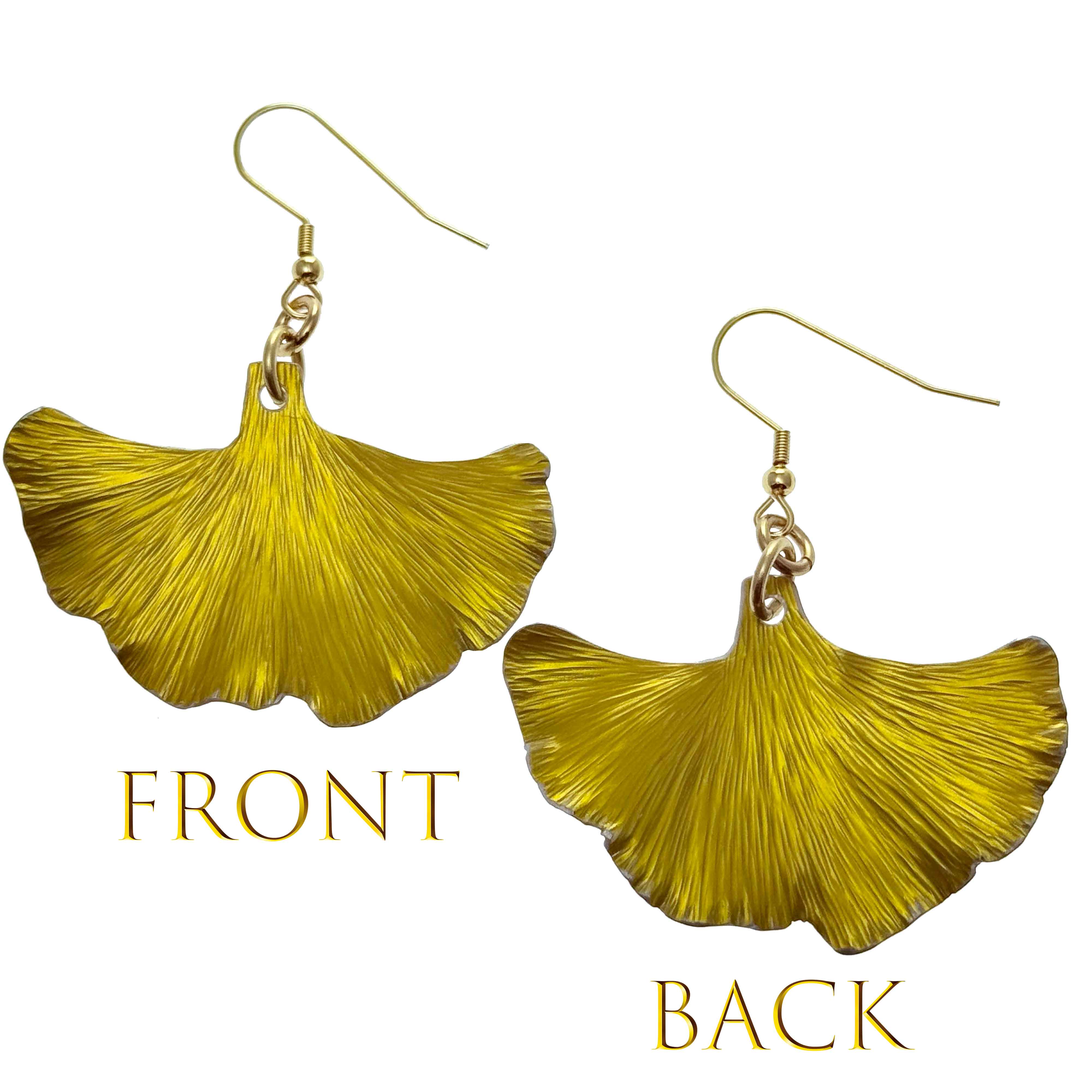 Canary Yellow Anodized Ginkgo Leaf Earrings for Women - Medium Size Dangle Drop Earrings - Perfect for Spring Outfits, Weddings & Boho Fashion Accessories