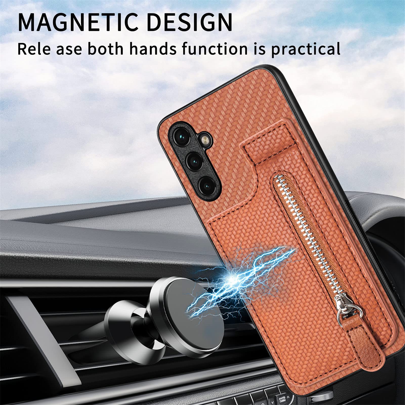Premium PU Leather Zipper Wallet Case for Samsung Galaxy A02S - RFID Blocking Card Holder, Magnetic Kickstand & Secure Closure | Perfect for Daily Use, Travel & Business (Black)