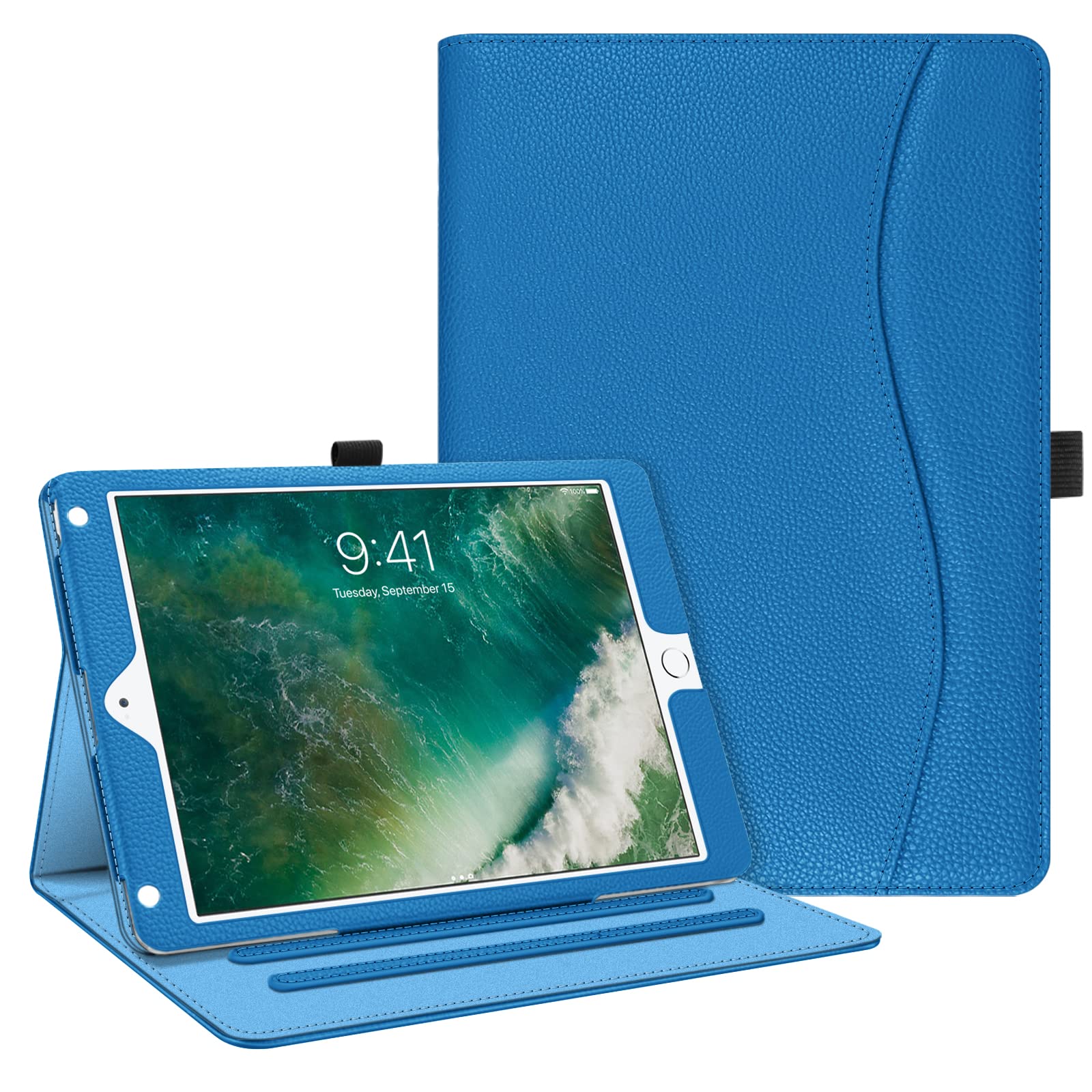 Fintie Protective Case for iPad 6th/5th Generation (2018/2017 Model) & iPad Air 2/Air 1 - 9.7 Inch Shockproof Cover with Corner Protection, Multi-Angle Stand & Storage Pocket - Royal Blue - Perfect for Work, School & Travel