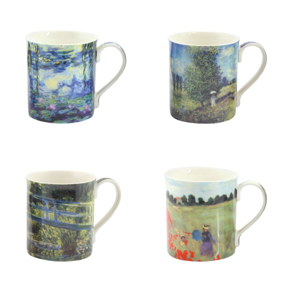 Leonardo Collection Monet Coffee Mugs Set of 4 - 12oz Ceramic Tea Cups with Impressionist Art - Perfect for Home, Office & Gift Giving