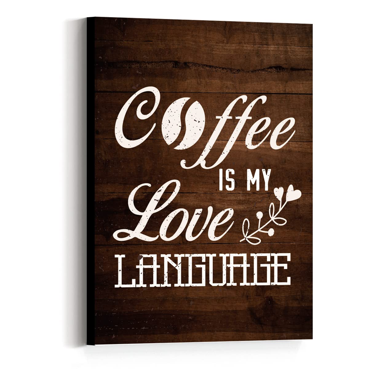 Vintage Coffee Quote 'Coffee is My Love Language' Canvas Wall Art - Rustic Coffee Signs & Bar Decor - Unique Gift for Coffee Lovers (Men & Women) - Perfect for Kitchen, Café, Office & Home Décor
