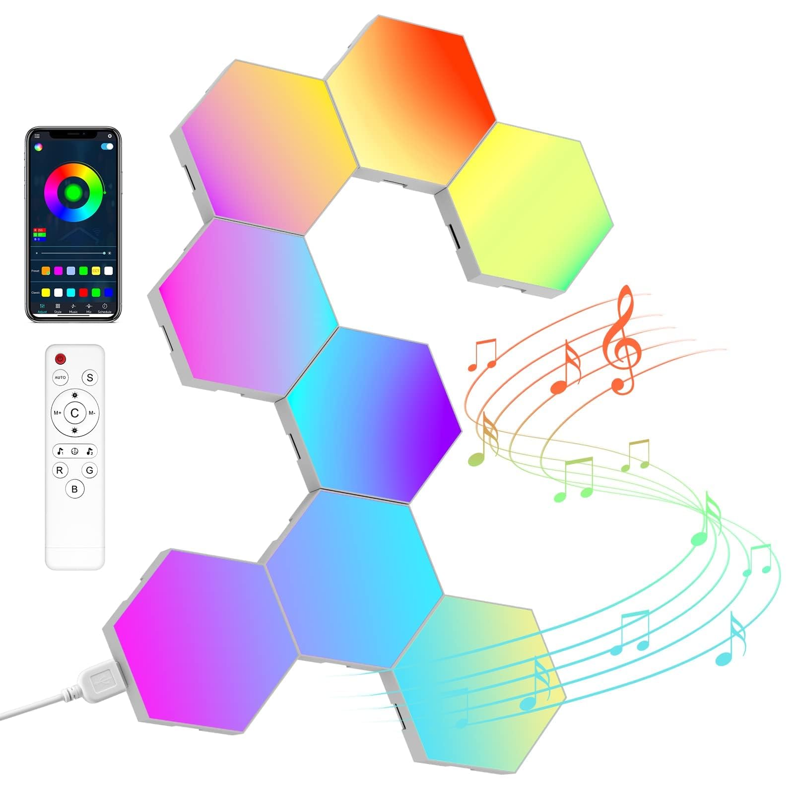8 Pack Hexagon LED Wall Panels - Smart RGB Gaming Lights with App Control, Modular Hex Tile Lighting for Home & Room Decor | Perfect for Bedroom, Game Room, Party & Mood Lighting