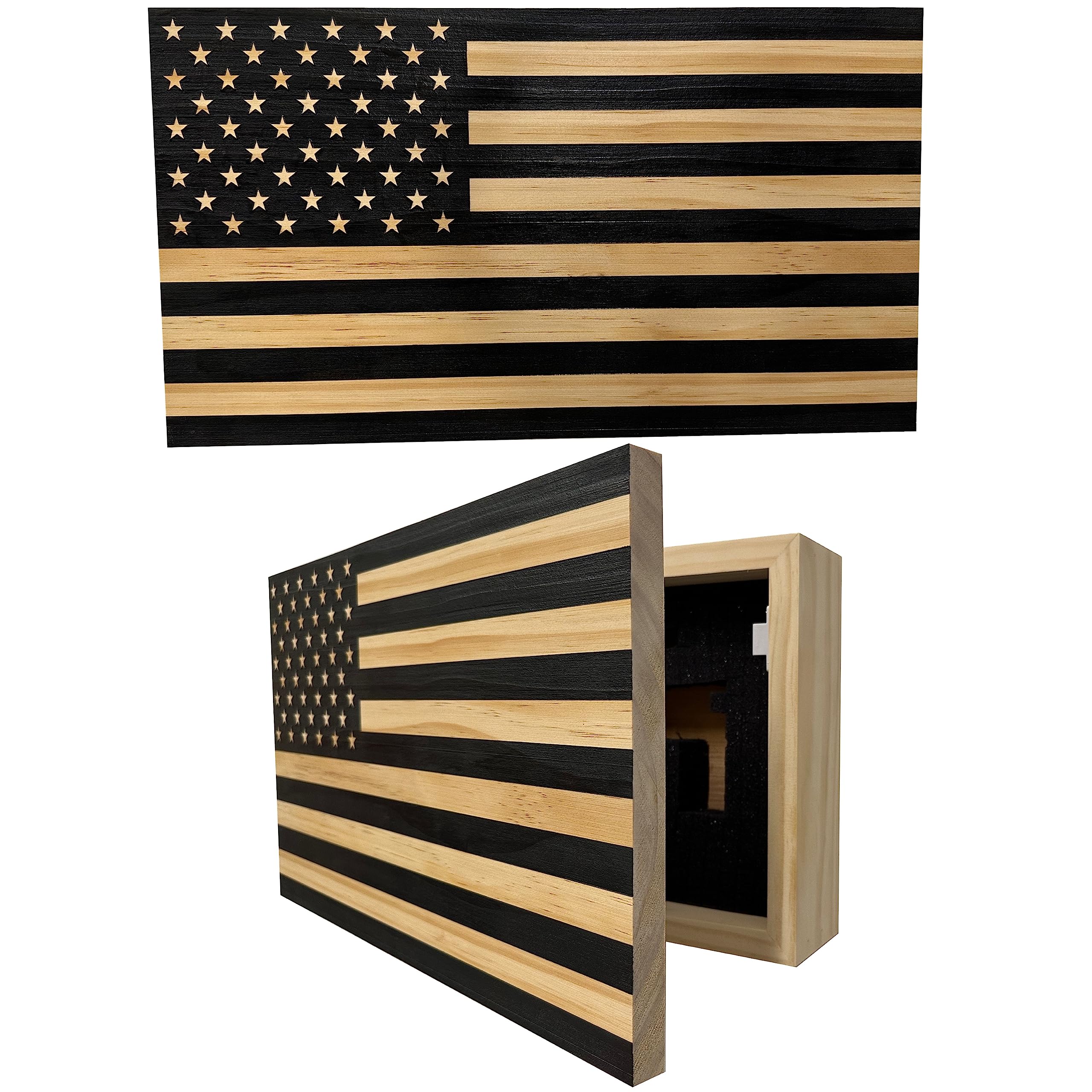 American Flag Concealed Gun Cabinet - Hidden Gun Storage Safe with Patriotic Design (Carbon Gray) | Perfect for Home Security & Firearm Protection