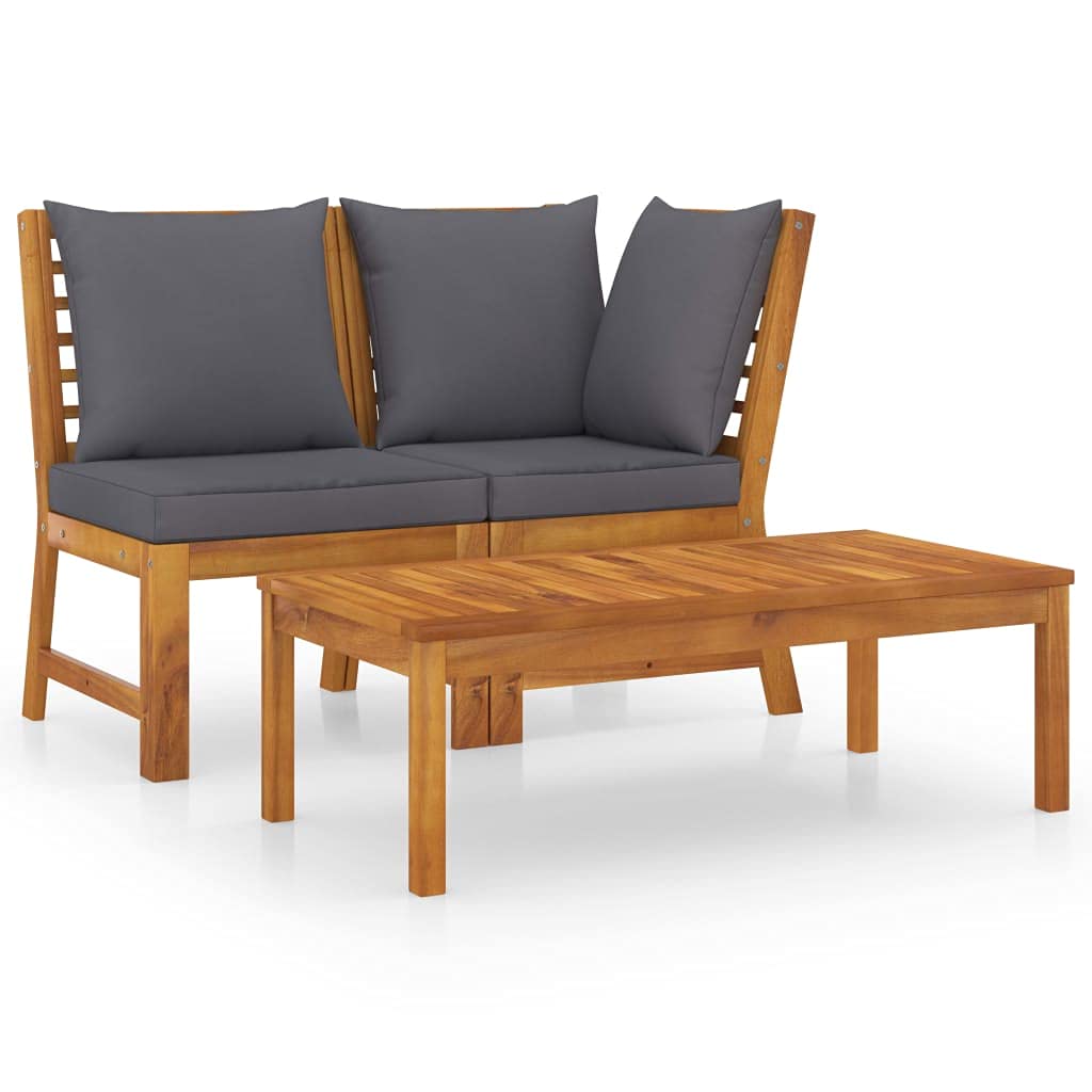 3 Piece Outdoor Patio Furniture Set - Acacia Wood Garden Lounge Sectional Sofa with Cushions & Coffee Table - Perfect for Backyard, Poolside, Porch or Deck Relaxation