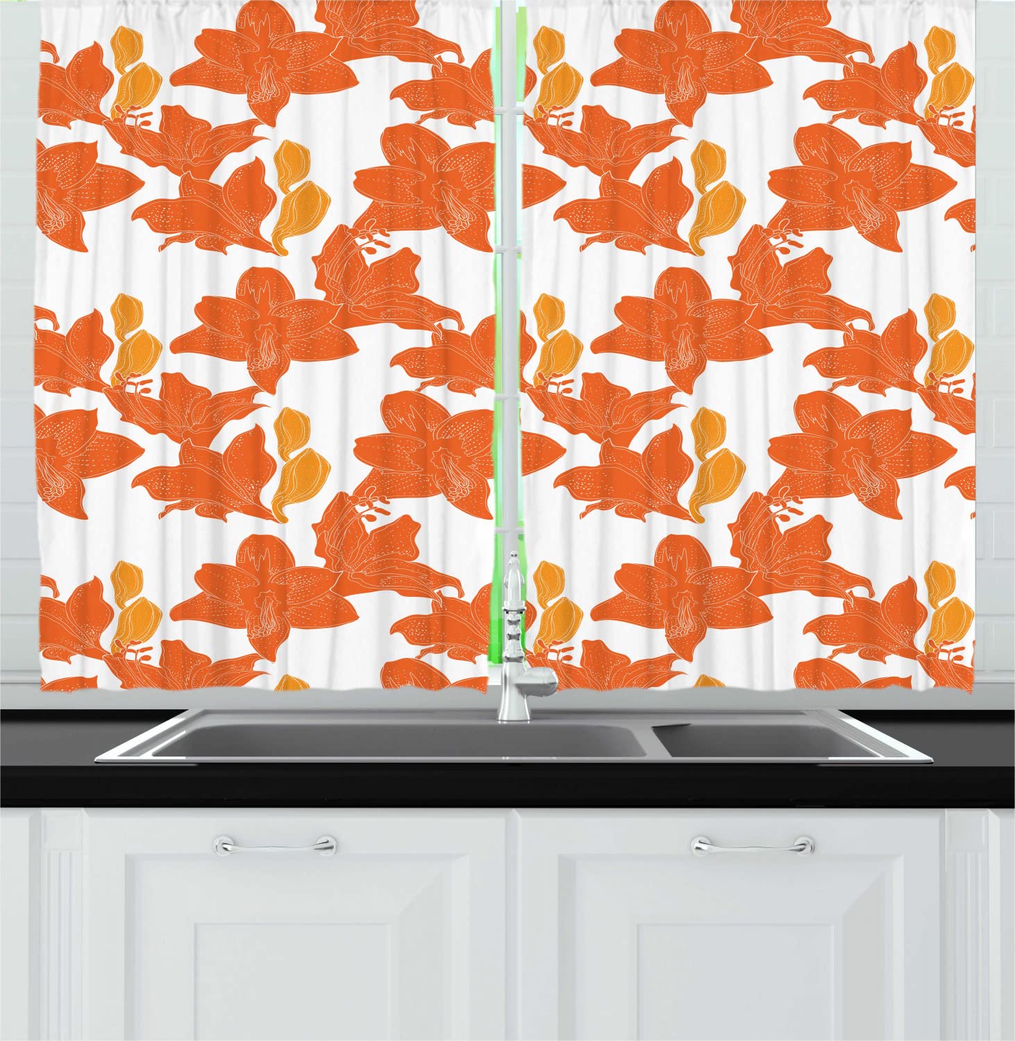 Ambesonne Floral Long Kitchen Curtains - 55