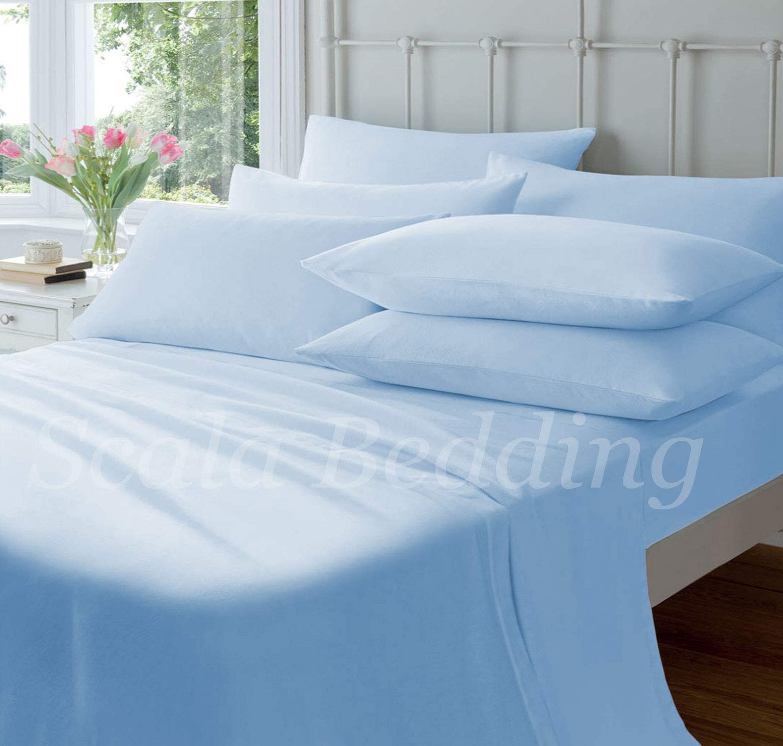 8-Piece Reversible Patchwork Comforter Set (3pc Duvet Cover + 4pc Sheet Set + 1 Bedskirt) - 100% Egyptian Cotton 500 Thread Count Queen Size Bedding in Navy/Sky Blue - Perfect for Master Bedroom, Guest Room & Coastal-Themed Decor