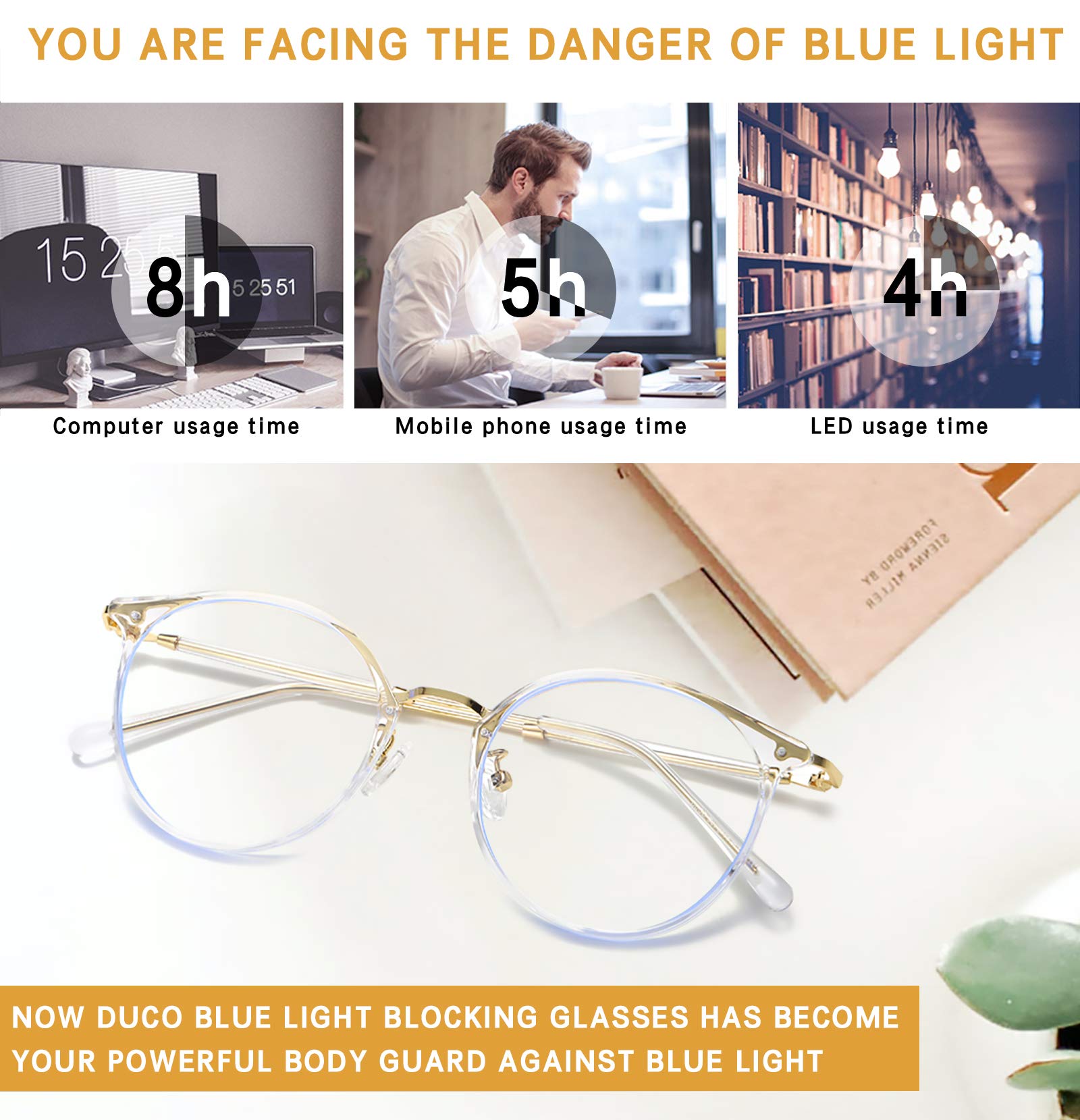 DUCO Blue Light Blocking Glasses for Women & Men - Computer Eyewear for Office & Gaming