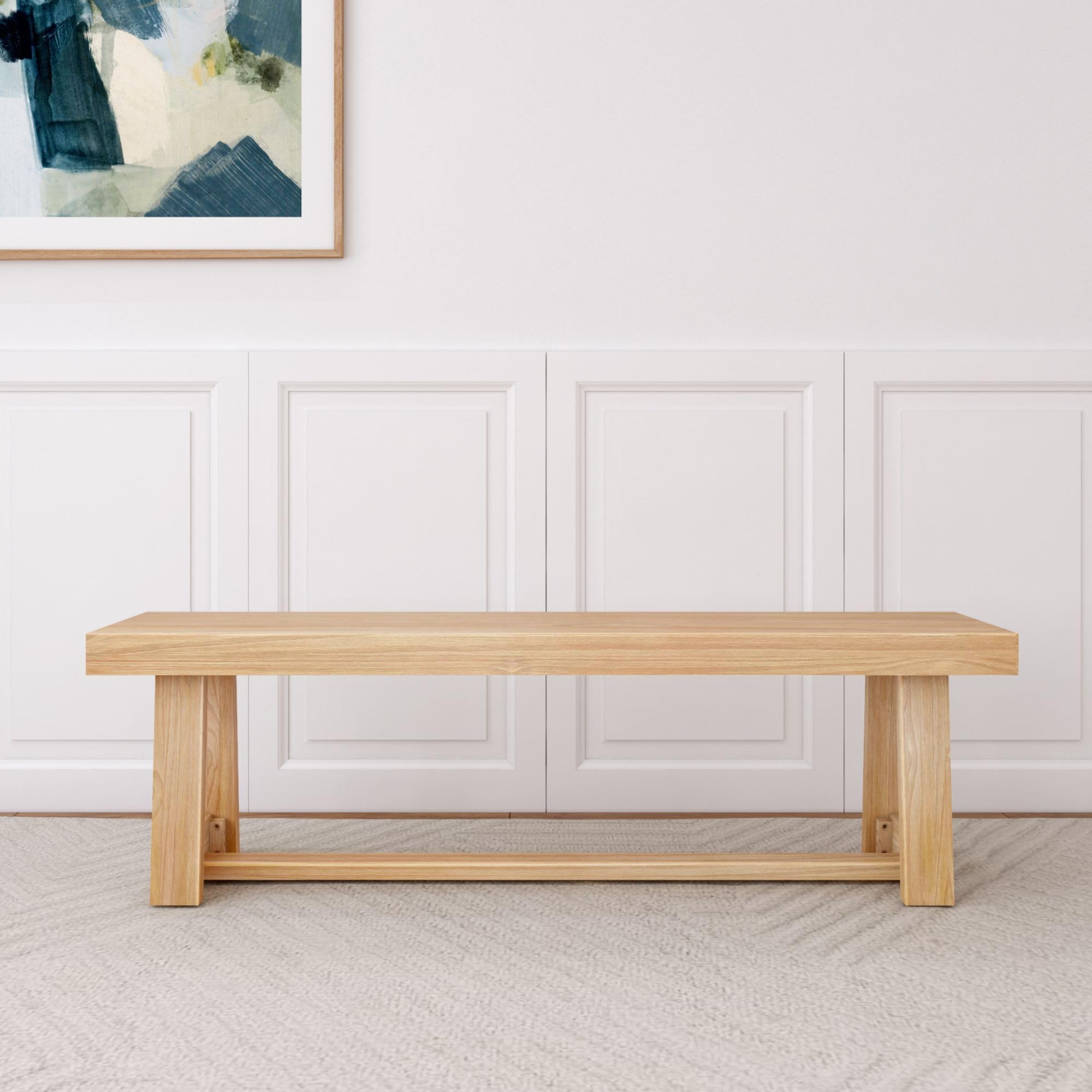60 Inch Solid Wood Farmhouse Dining Bench by Plank+Beam - Rustic Entryway, Kitchen, Outdoor & Living Room Furniture - Easy Assembly Blonde Wirebrush Finish - Perfect for Dining Rooms, Home Offices & Patio Seating
