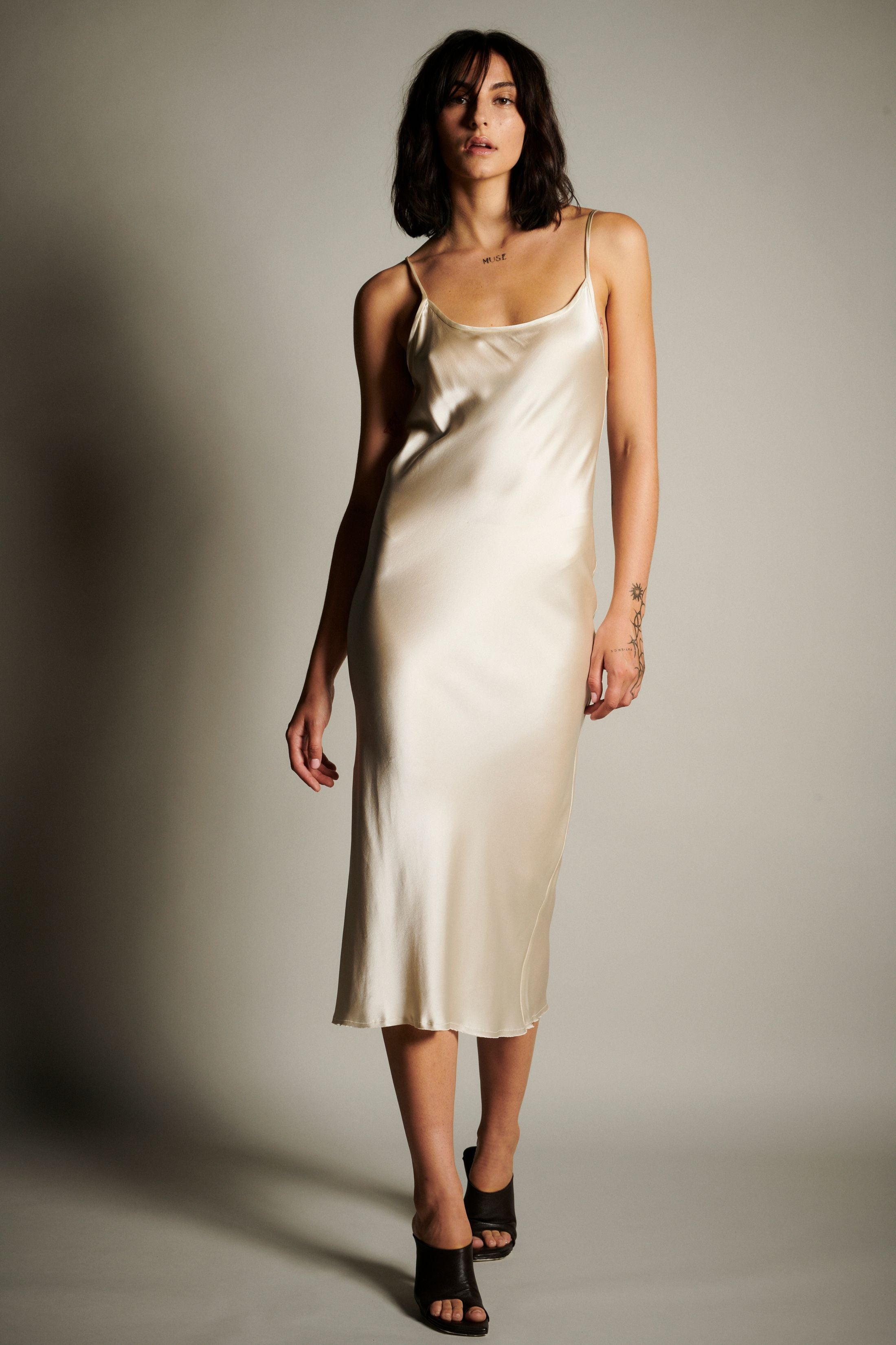 BM Minimal Slip Dress - Elegant Wheat Color Satin Nightgown for Women | Perfect for Lounge Wear, Sleepwear and Special Occasions
