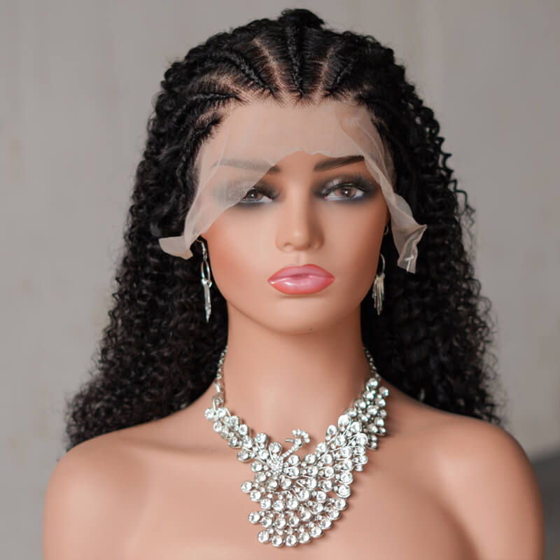 Eullair Quick Install Pre-Styled 13x4 Lace Front Wig - Human Hair Braiding Bob with Half Braid Half Curly 180 Density | Perfect for Daily Wear, Parties & Cosplay