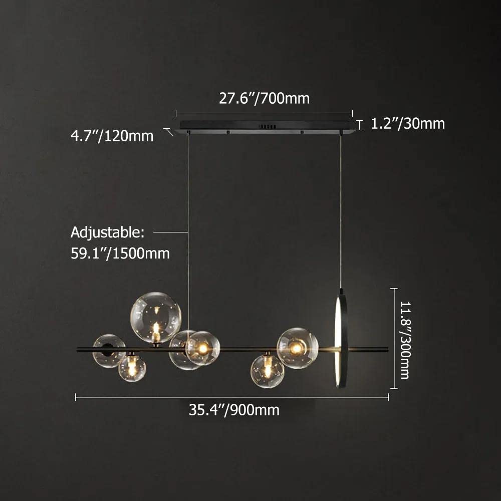 Industrial Black Linear Pendant Light Fixture - 7-Light Kitchen Island Lighting, Dining Room Ceiling Light for Table - Modern Farmhouse & Industrial Style Hanging Lights for Kitchen, Living Room, Restaurant, Bar (Black)