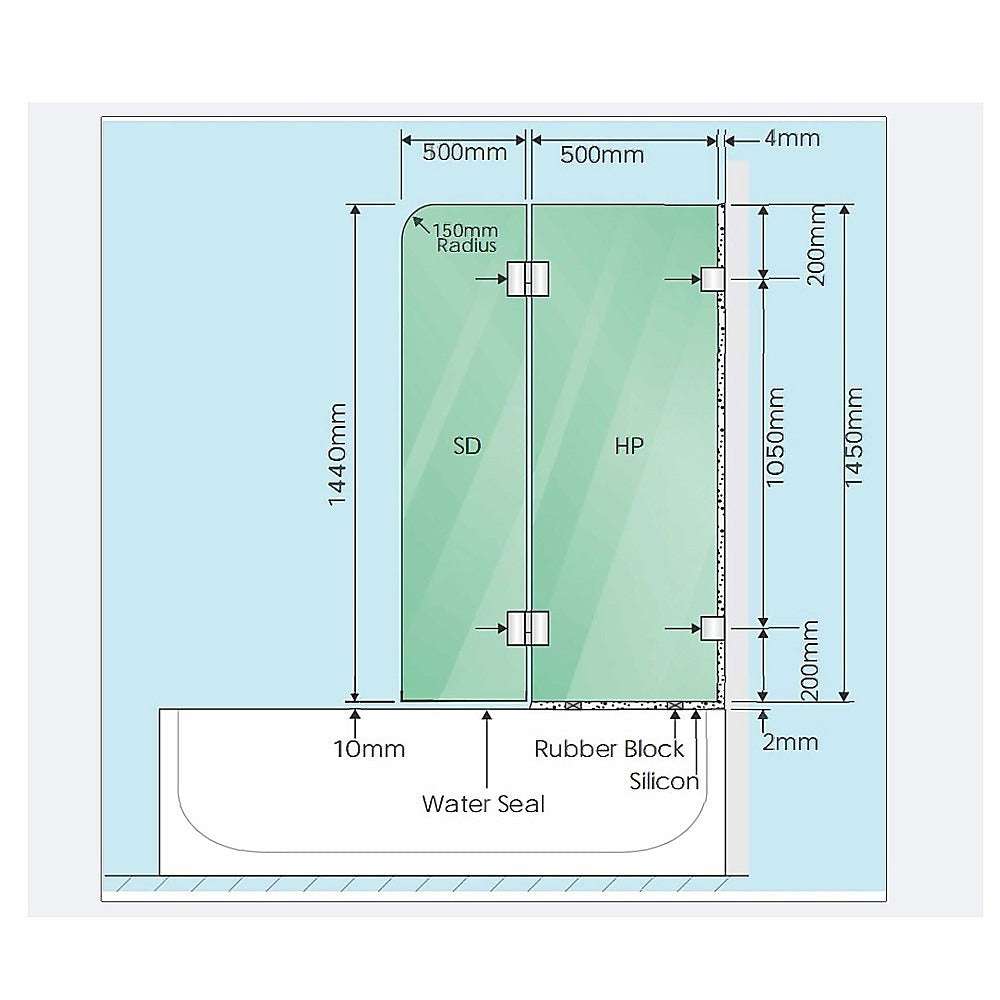 100cm Frameless Glass Bath Screen with Stainless Steel Brackets - Chrome Finish | Waterproof Shower Enclosure for Modern Bathrooms | Perfect for Small Spaces & Spa-Like Experience